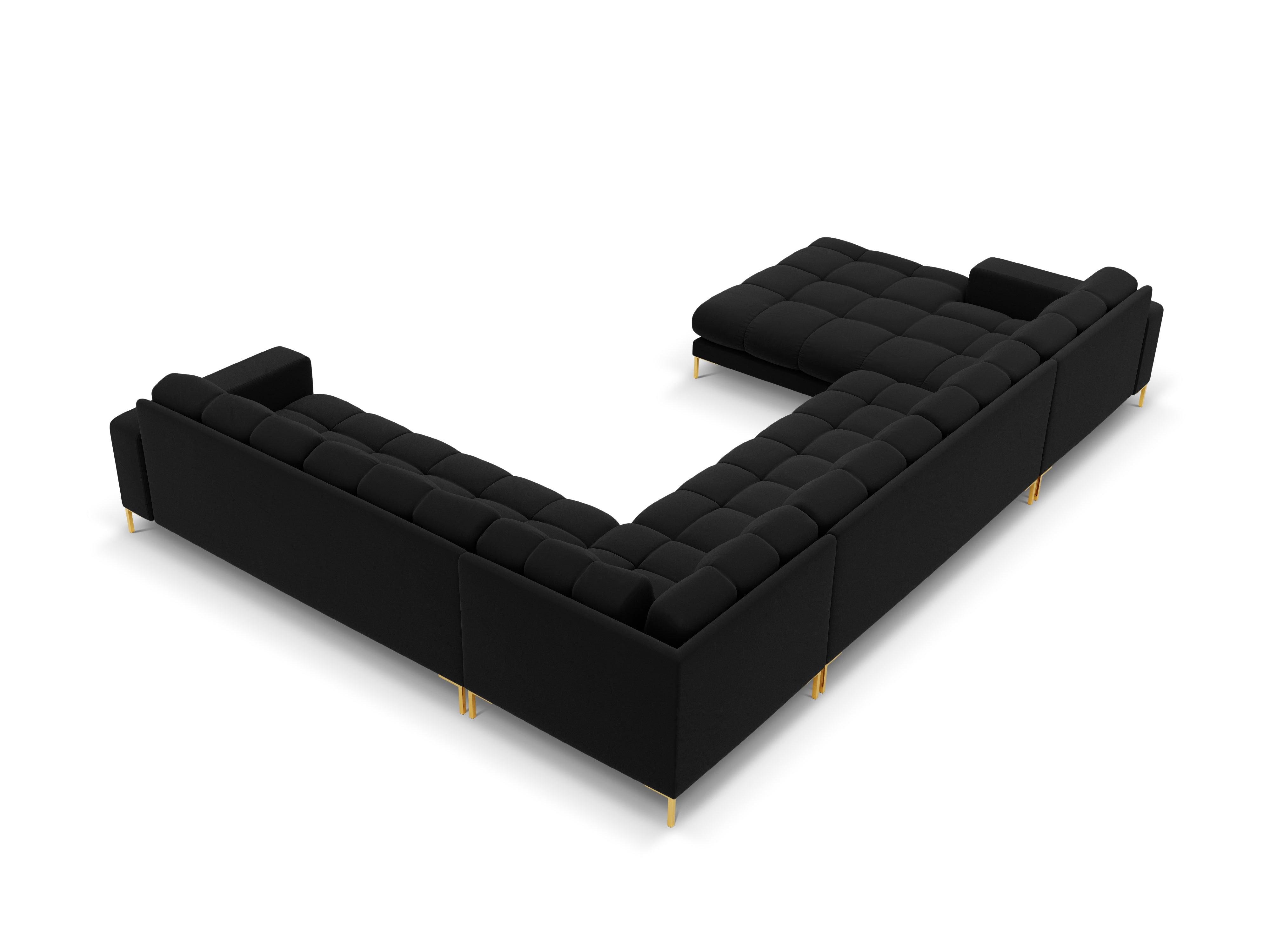 Panoramic velvet sofa right side 7 seater BALI black with gold base - Eye on Design