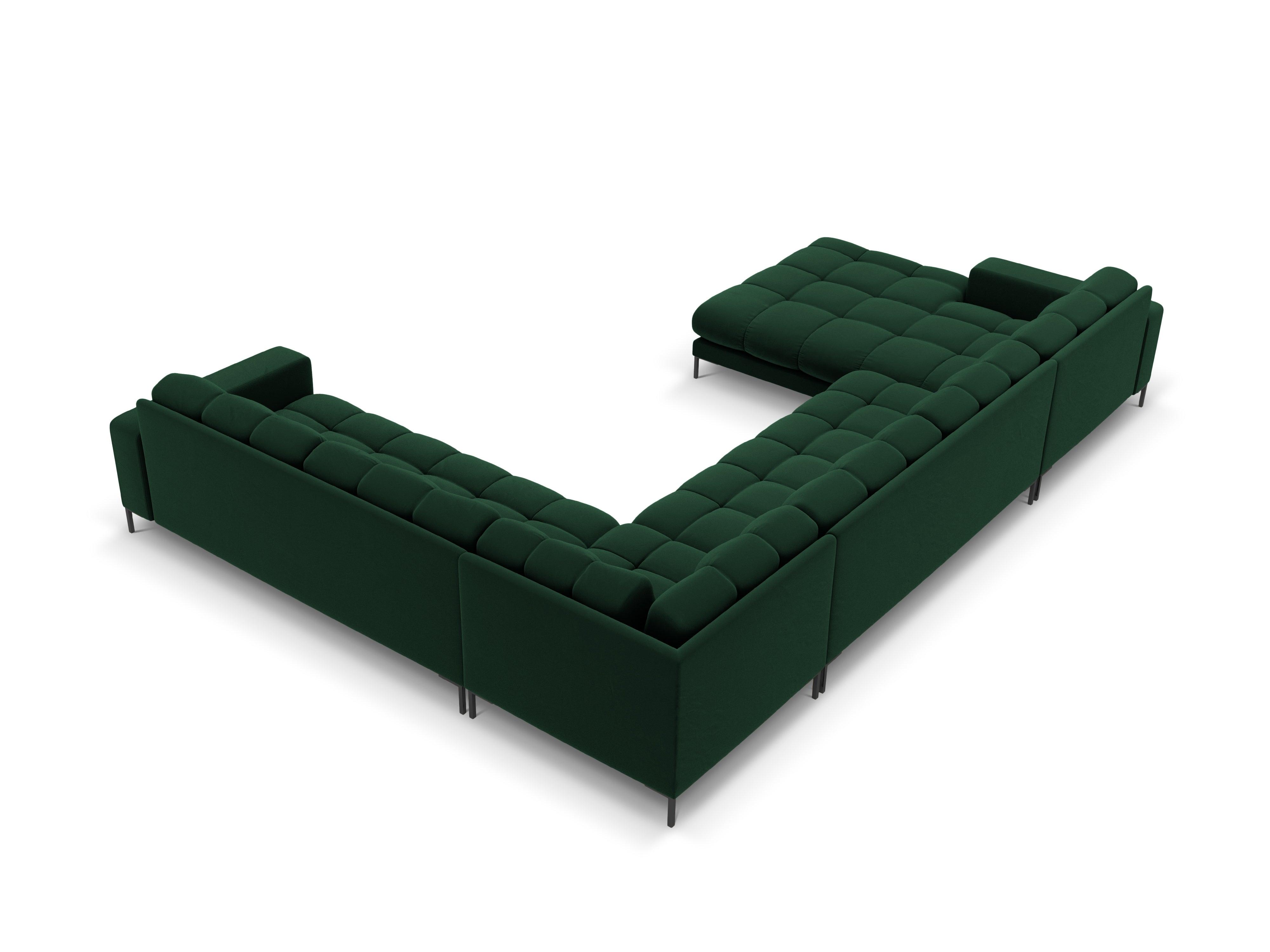 Panoramic velvet sofa right side 7 seater BALI bottle green with black base - Eye on Design