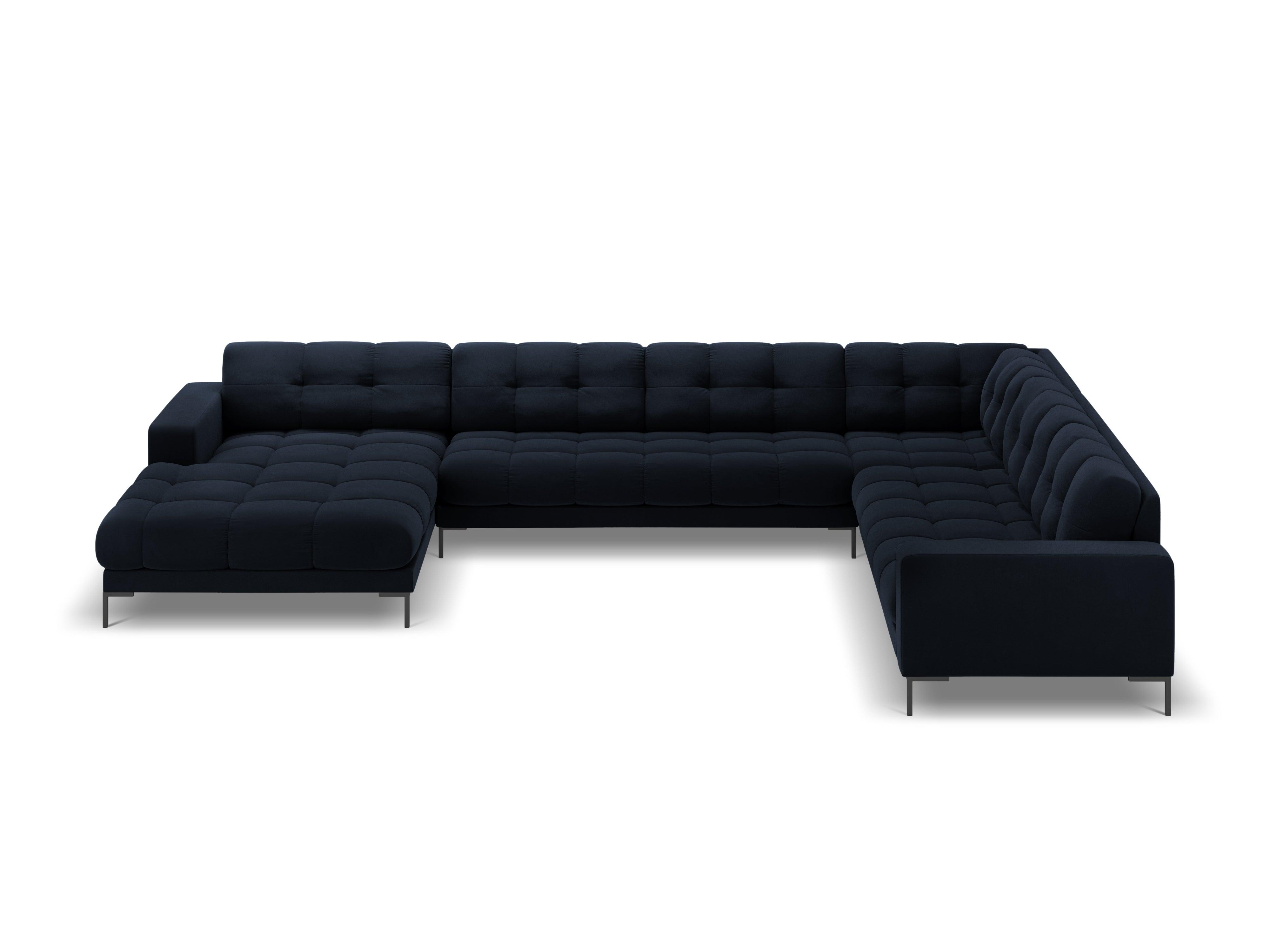 Panoramic velvet sofa right side 7 seater BALI dark blue with black base - Eye on Design