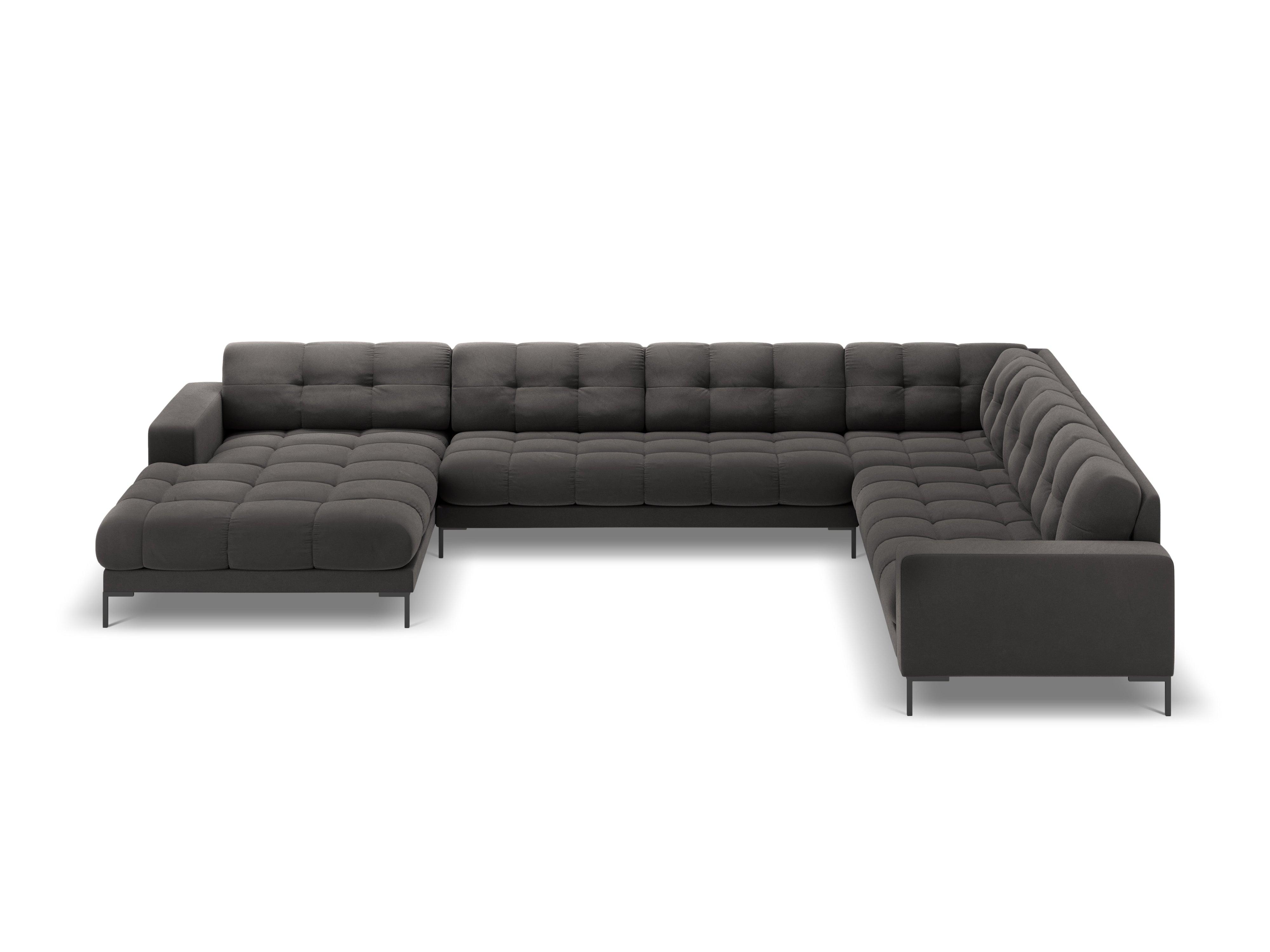 Panoramic velvet sofa right side 7 seater BALI dark grey with black base - Eye on Design