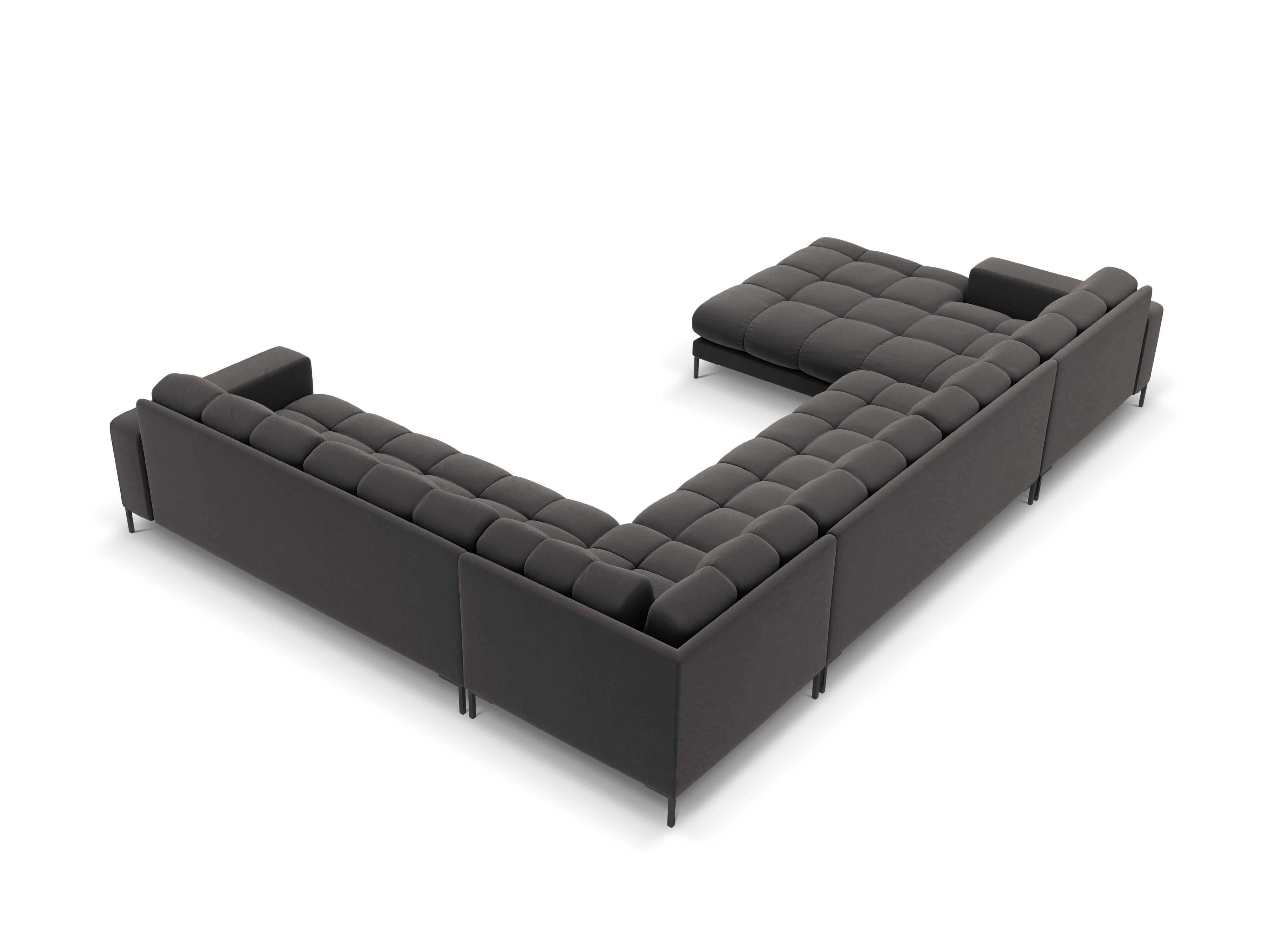 Panoramic velvet sofa right side 7 seater BALI dark grey with black base - Eye on Design