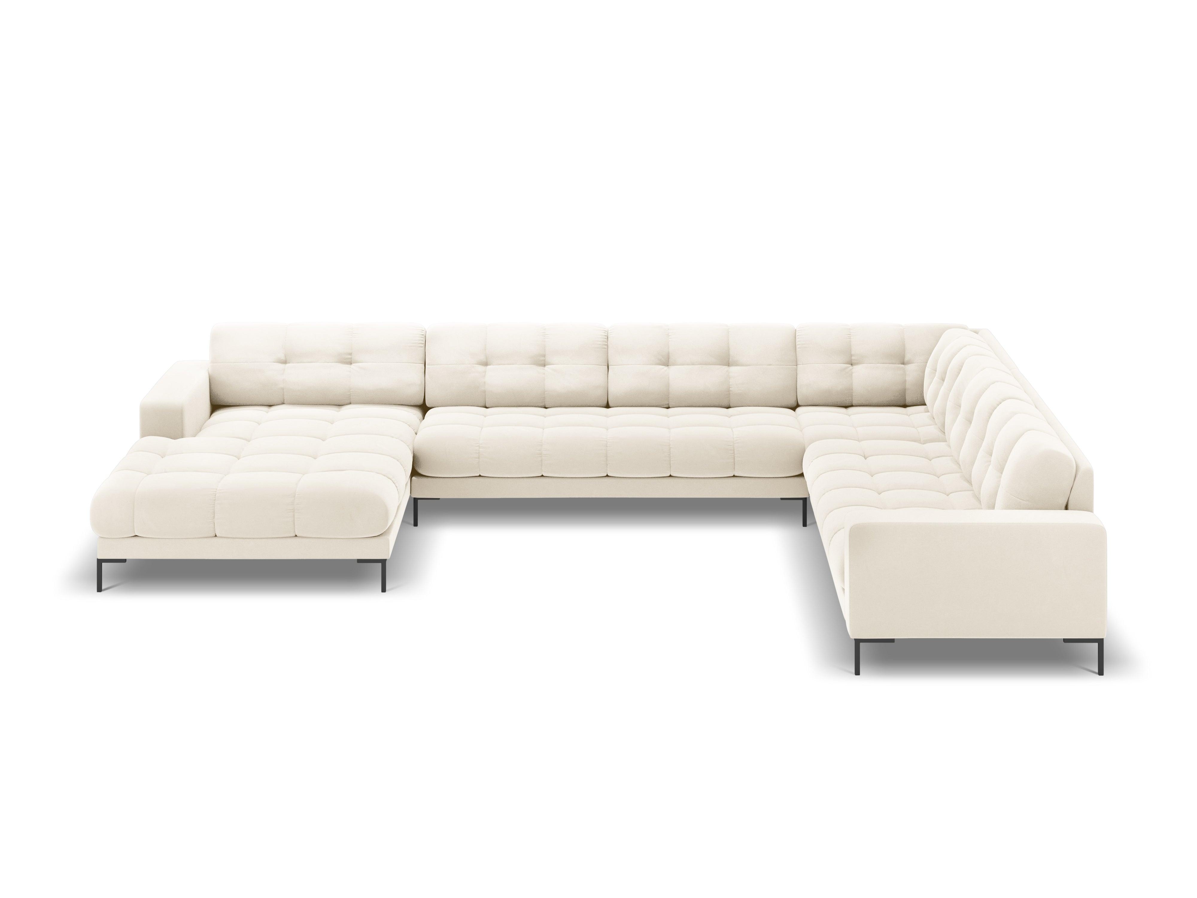 Panoramic velvet sofa right side 7 seater BALI light beige with black base - Eye on Design