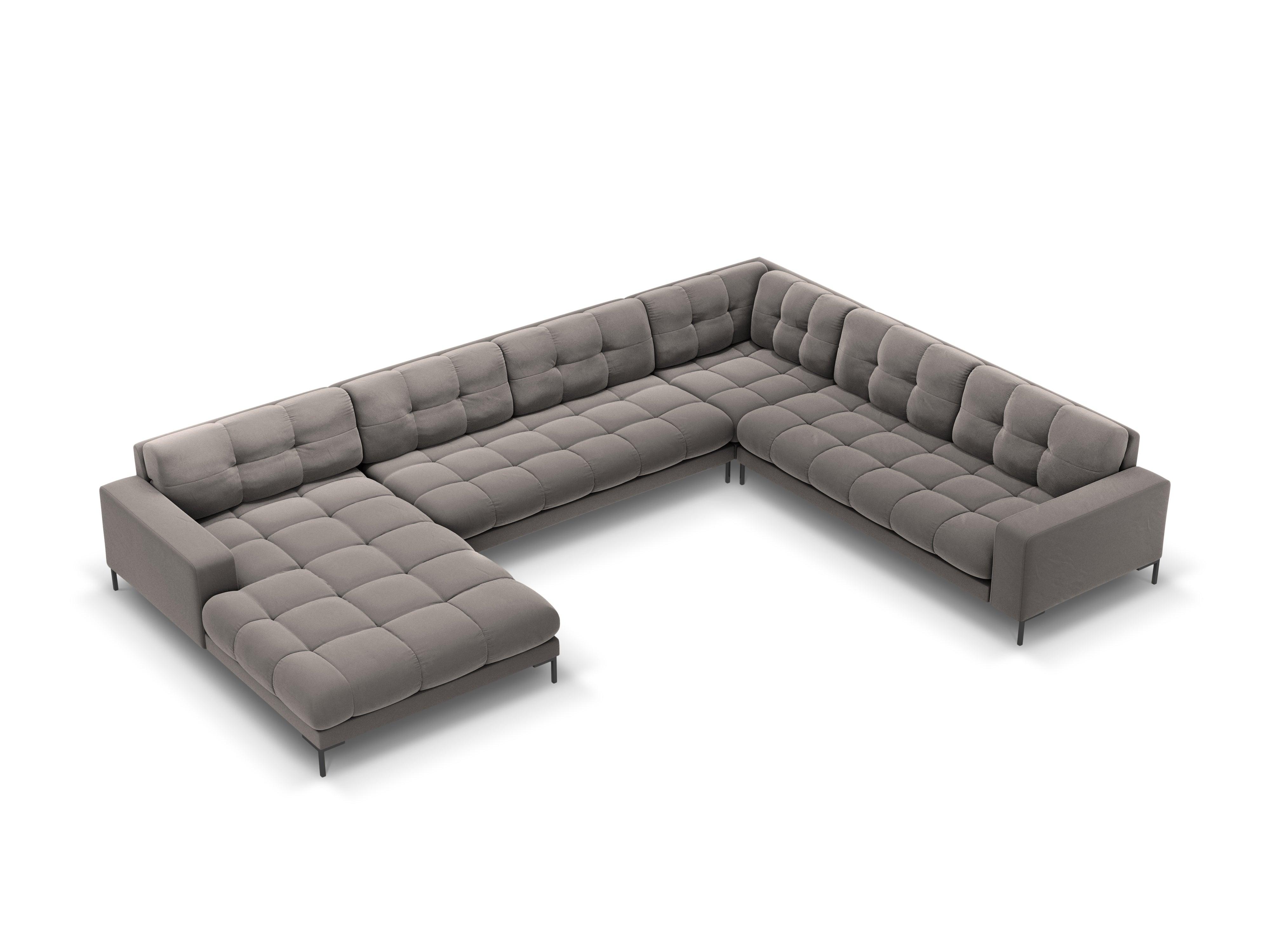 Panoramic velvet sofa right side 7 seater BALI light grey with black base - Eye on Design