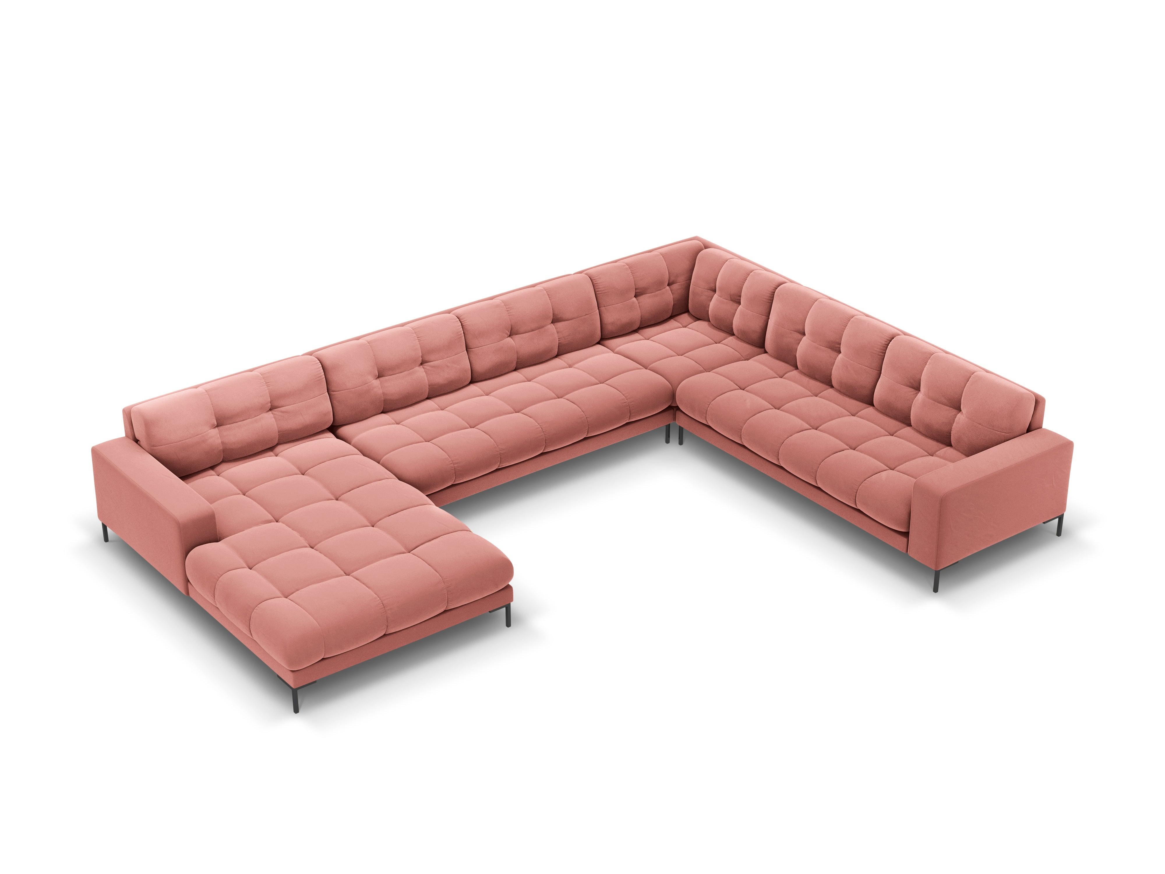 Panoramic velvet sofa right side 7 seater BALI pink with black base - Eye on Design