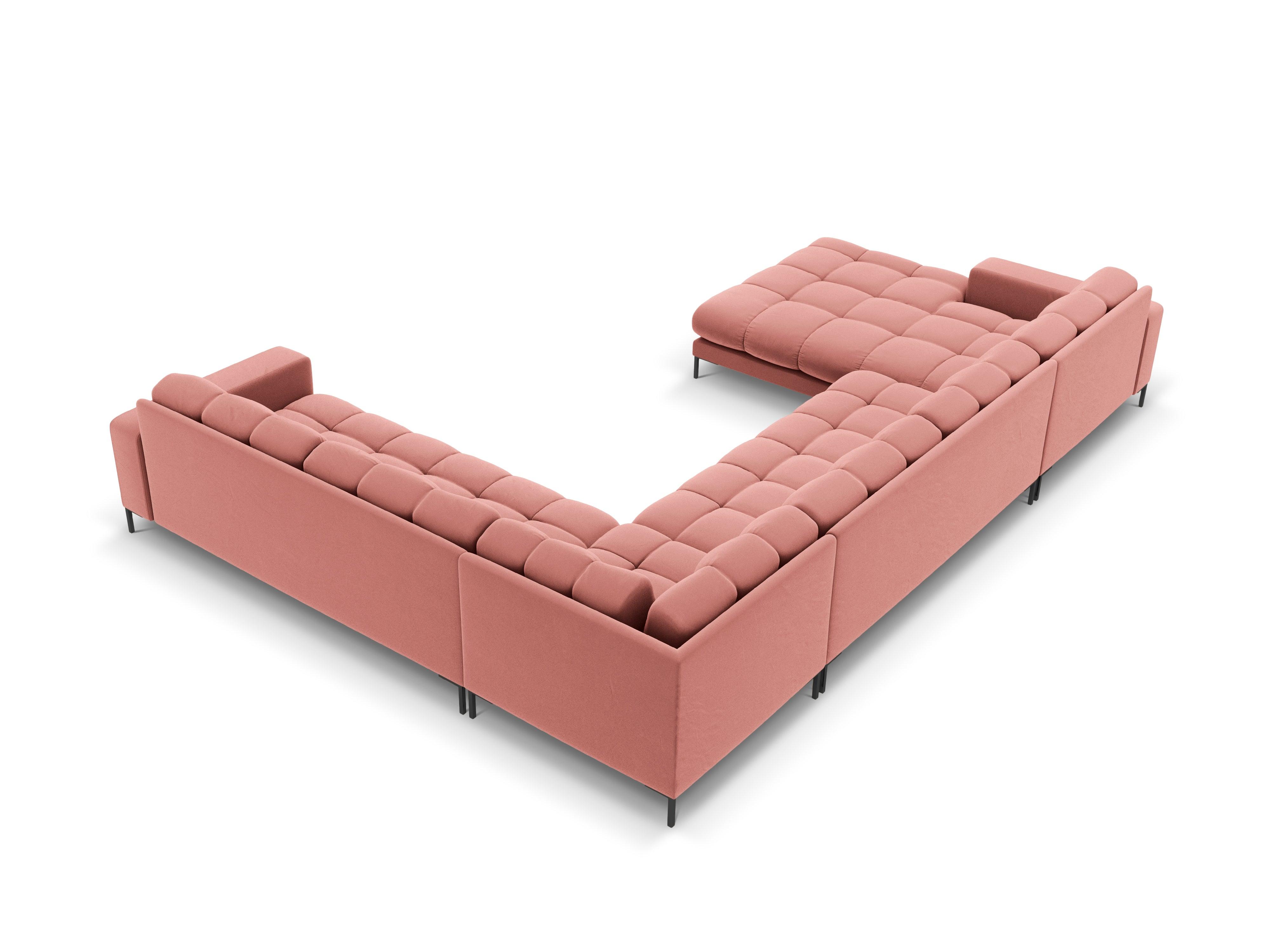 Panoramic velvet sofa right side 7 seater BALI pink with black base - Eye on Design