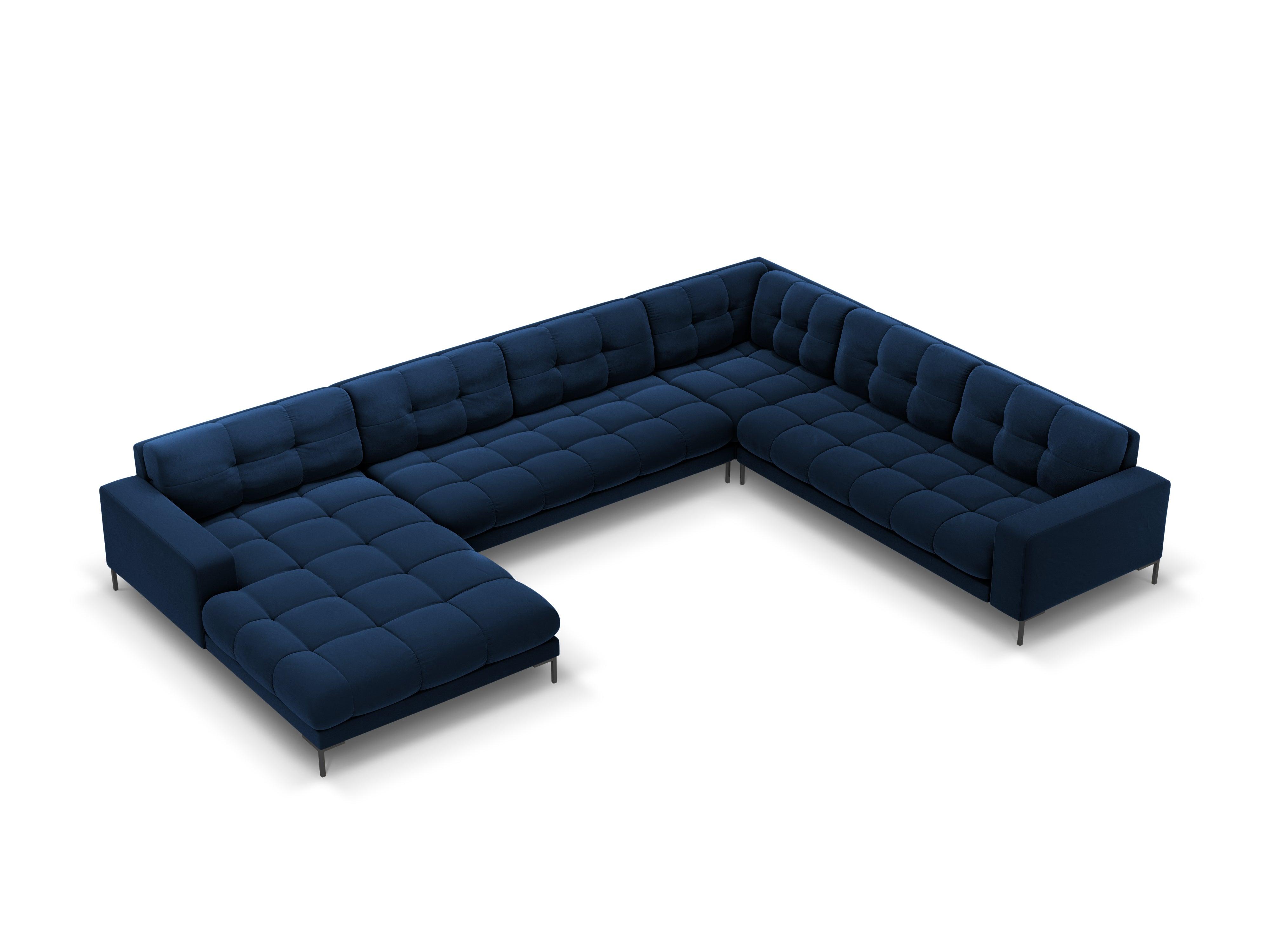 Panoramic velvet sofa right side 7 seater BALI royal blue with black base - Eye on Design