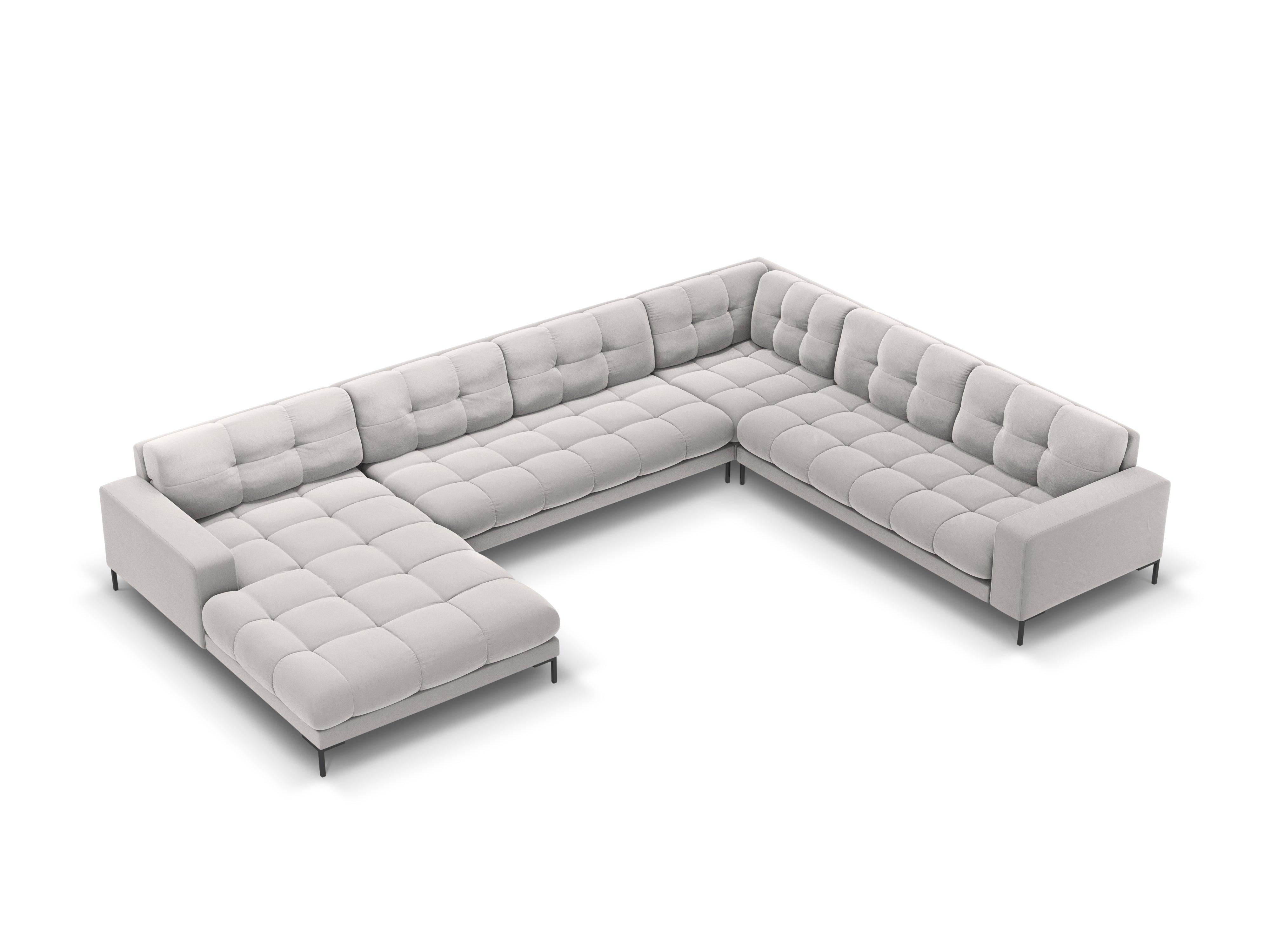 Panoramic velvet sofa right side 7 seater BALI silver with black base - Eye on Design