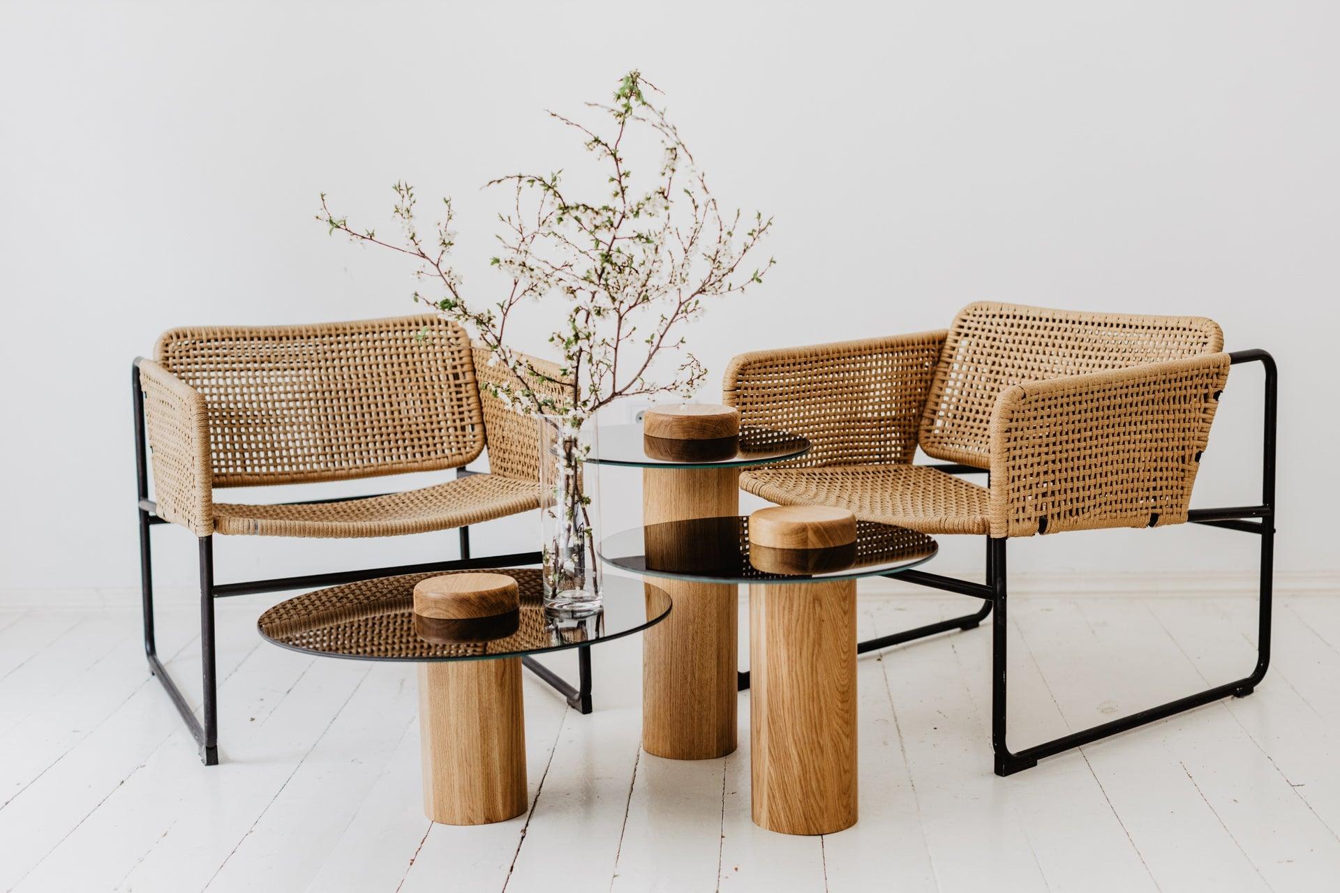 SKIEN table #1 natural oak with mirror top - Eye on Design