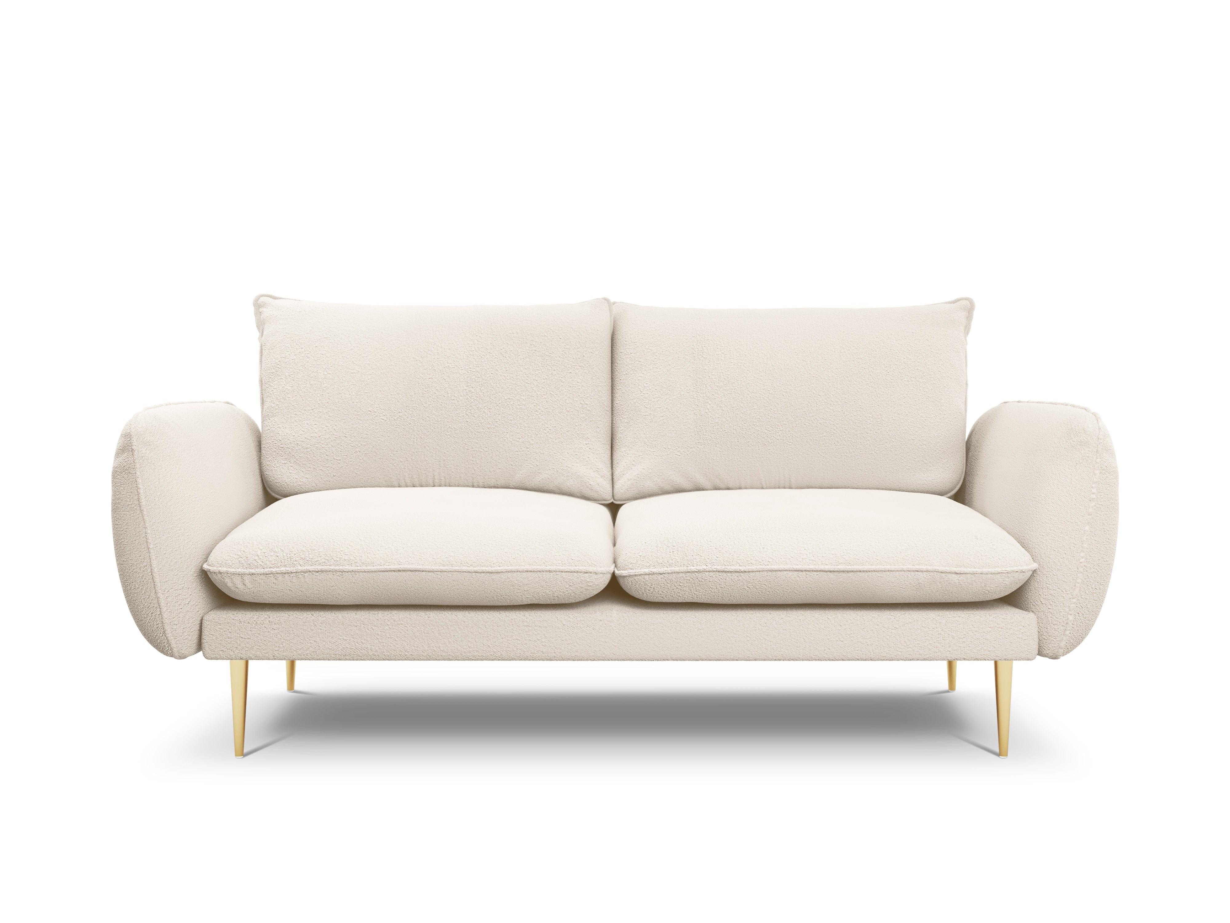 Sofa in boucle fabric 2 seater VIENNA beige with gold base - Eye on Design