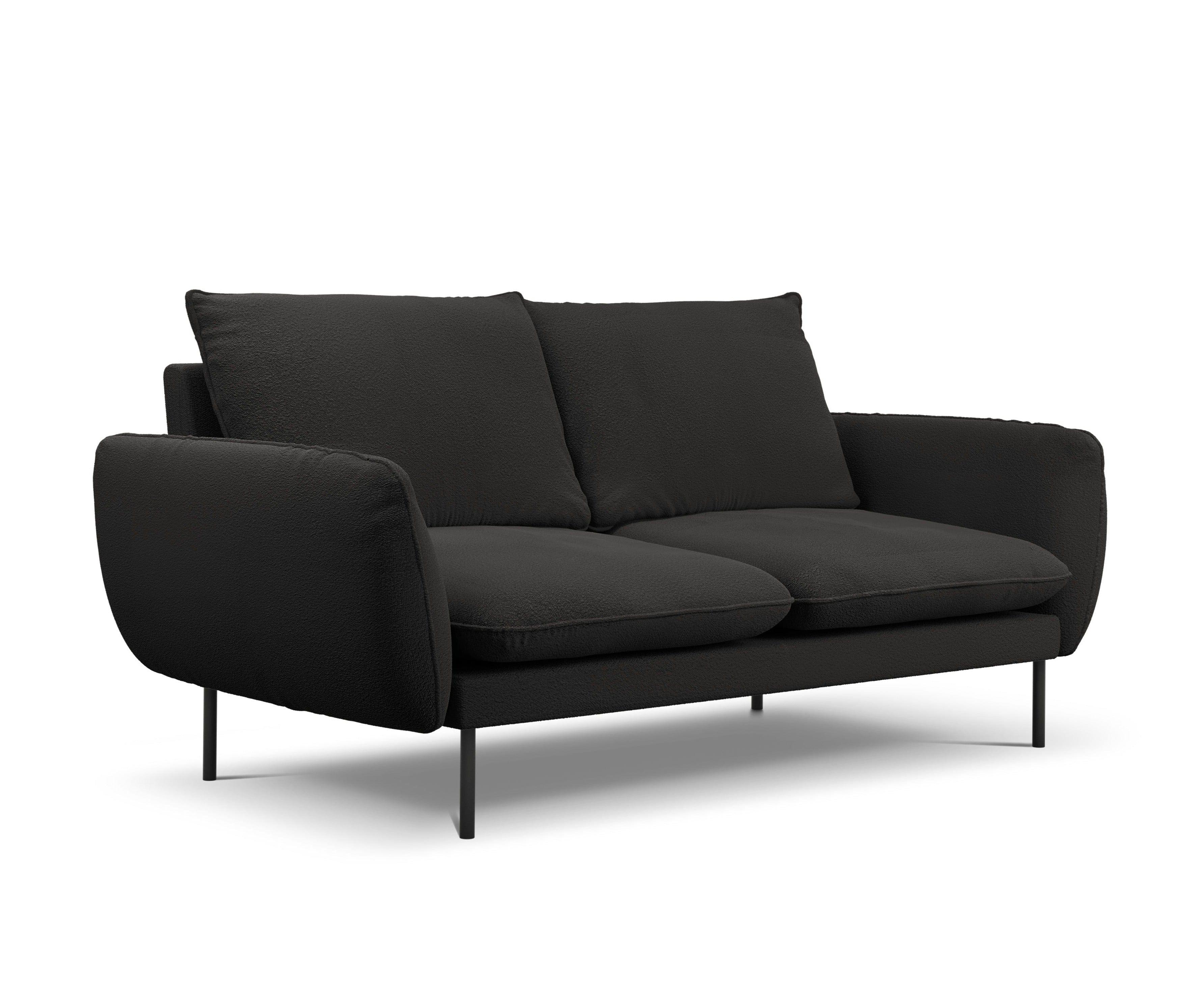 Sofa in boucle fabric 2 seater VIENNA black with black base - Eye on Design