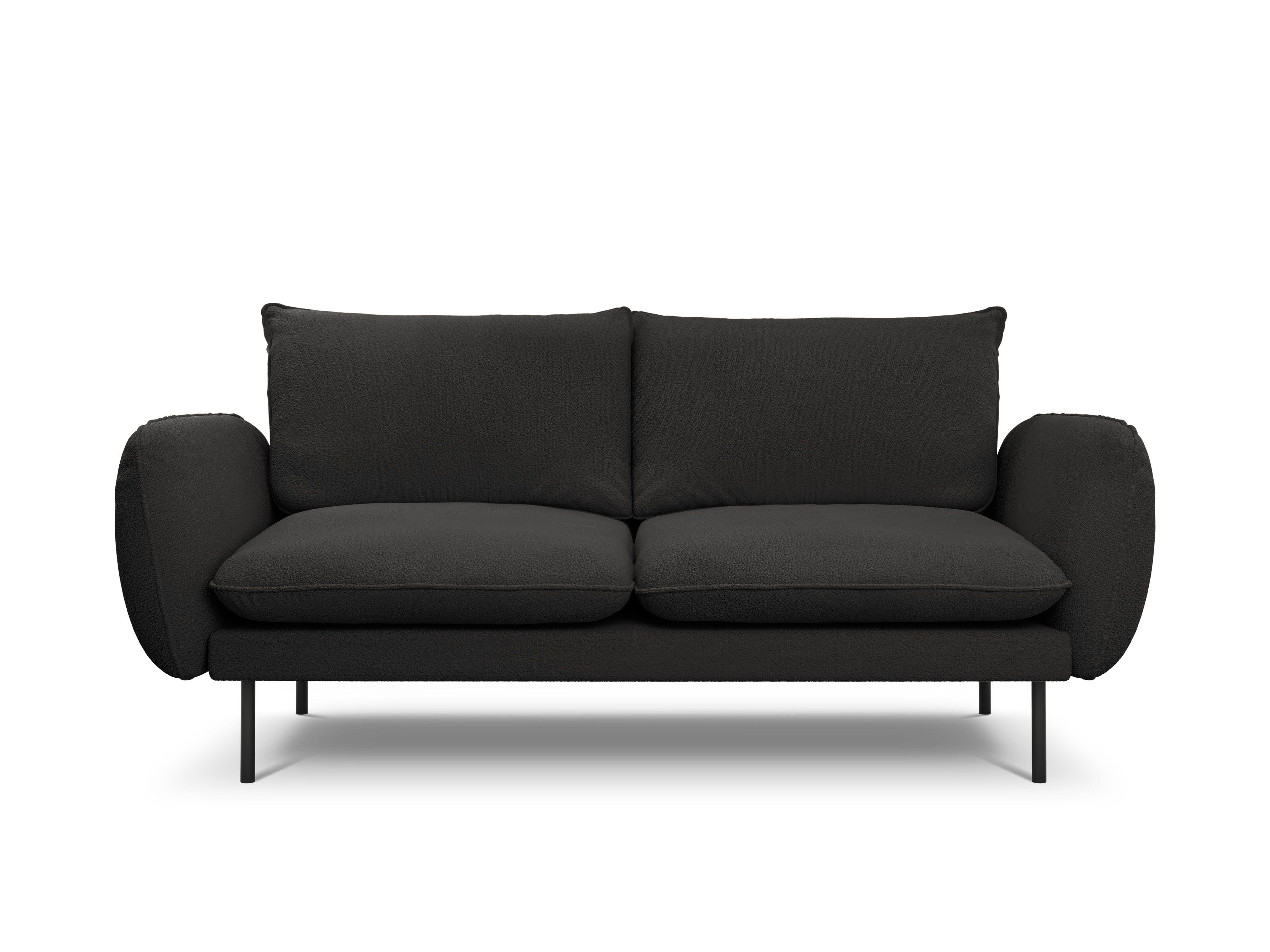 Sofa in boucle fabric 2 seater VIENNA black with black base - Eye on Design