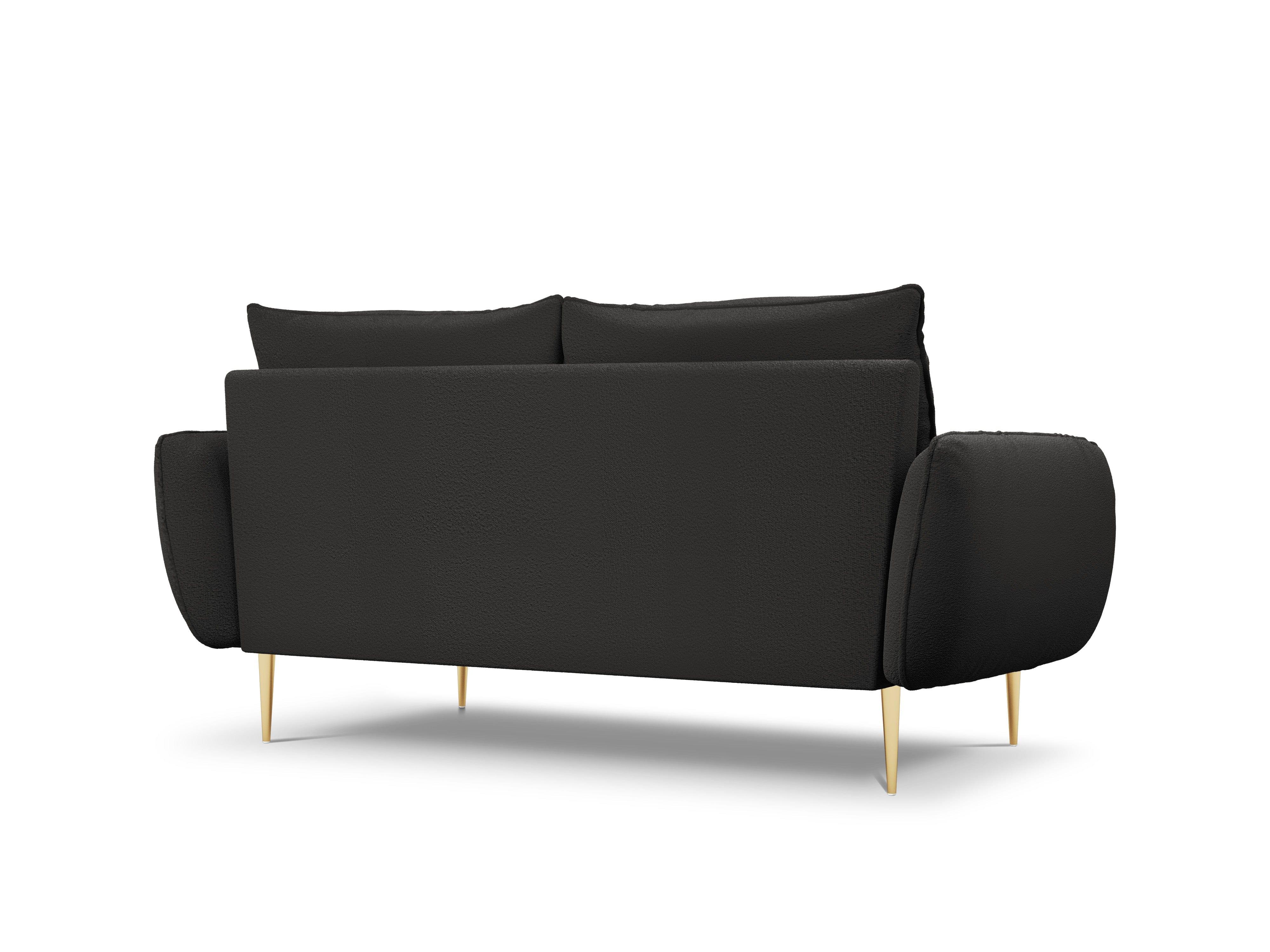 Sofa in boucle fabric 2 seater VIENNA black with gold base - Eye on Design