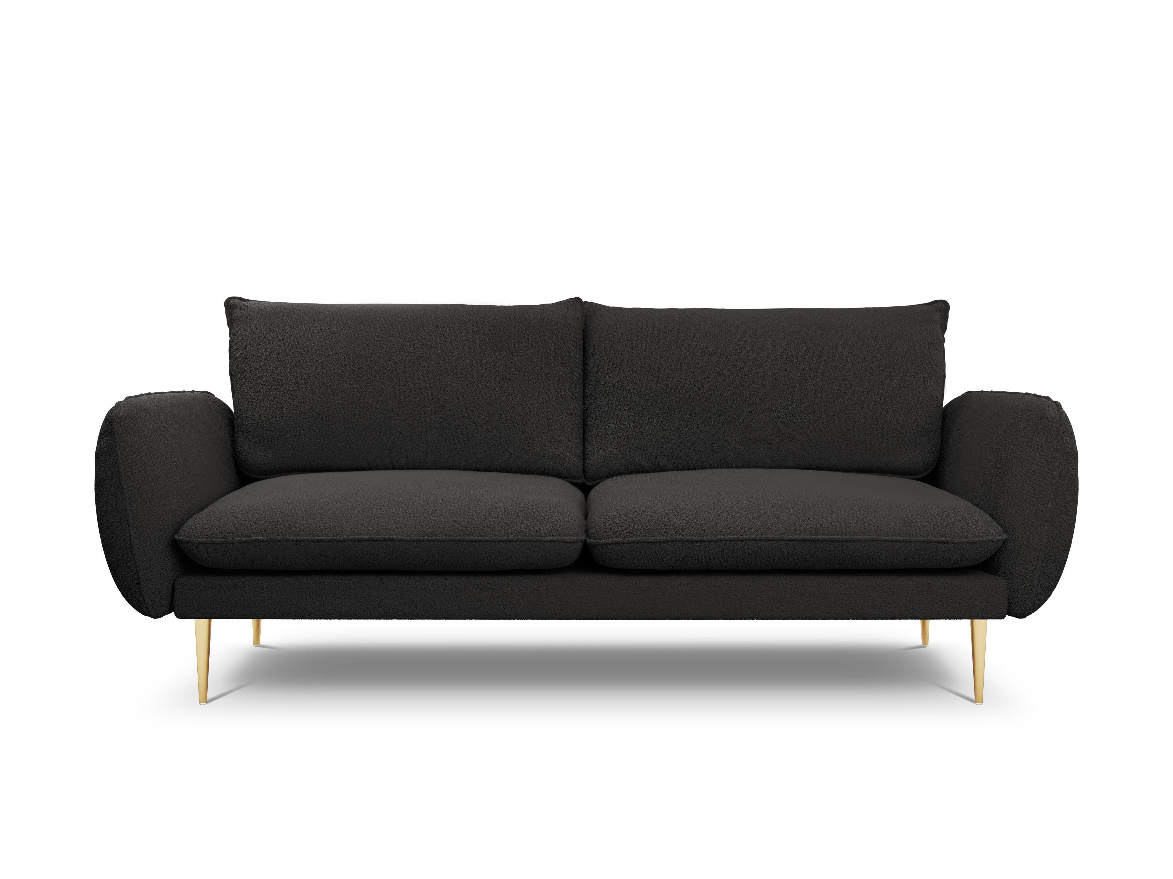 Sofa in boucle fabric 3-seater VIENNA black with gold base - Eye on Design