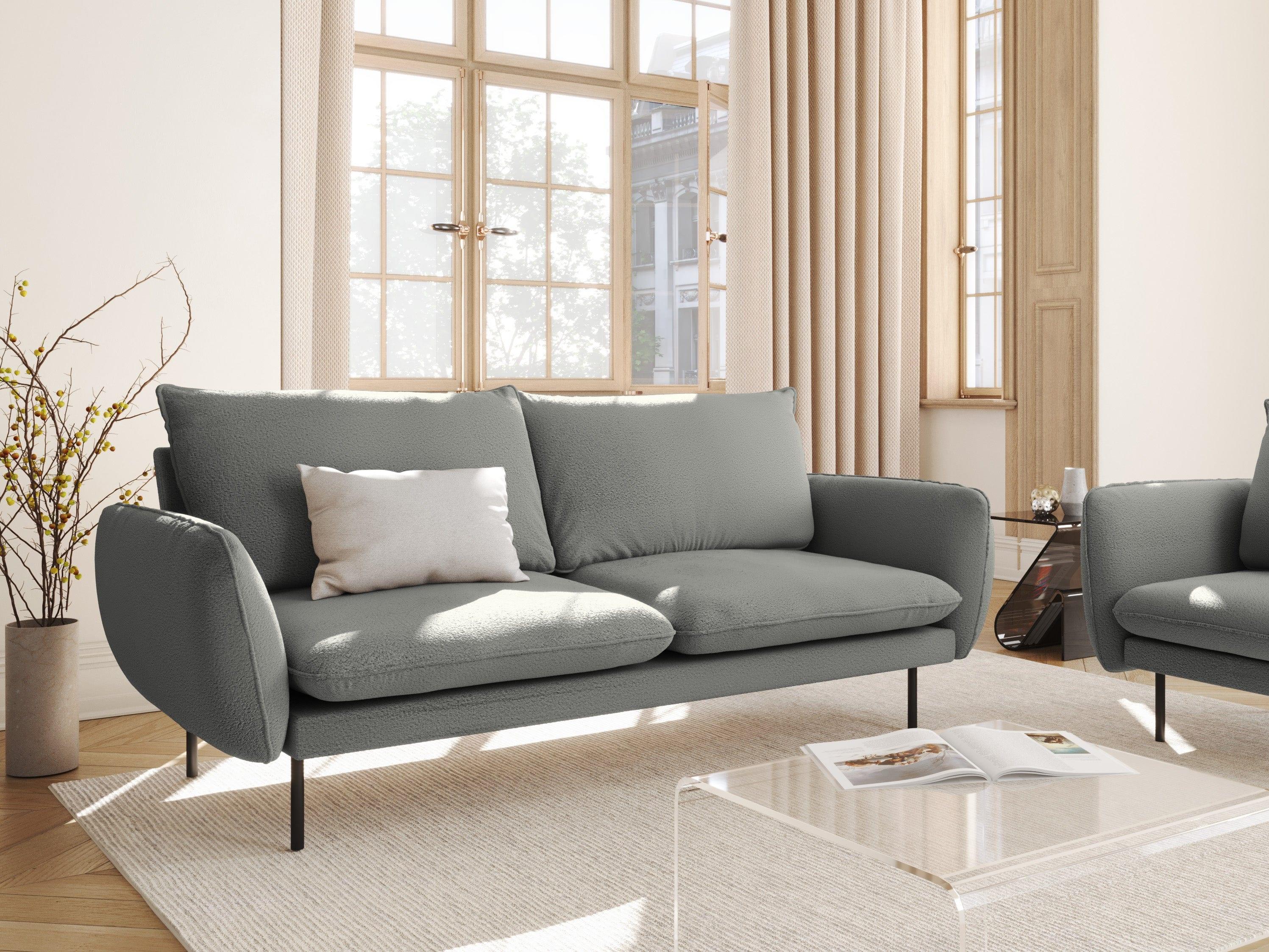 Sofa in boucle fabric 3-seater VIENNA grey with black base - Eye on Design