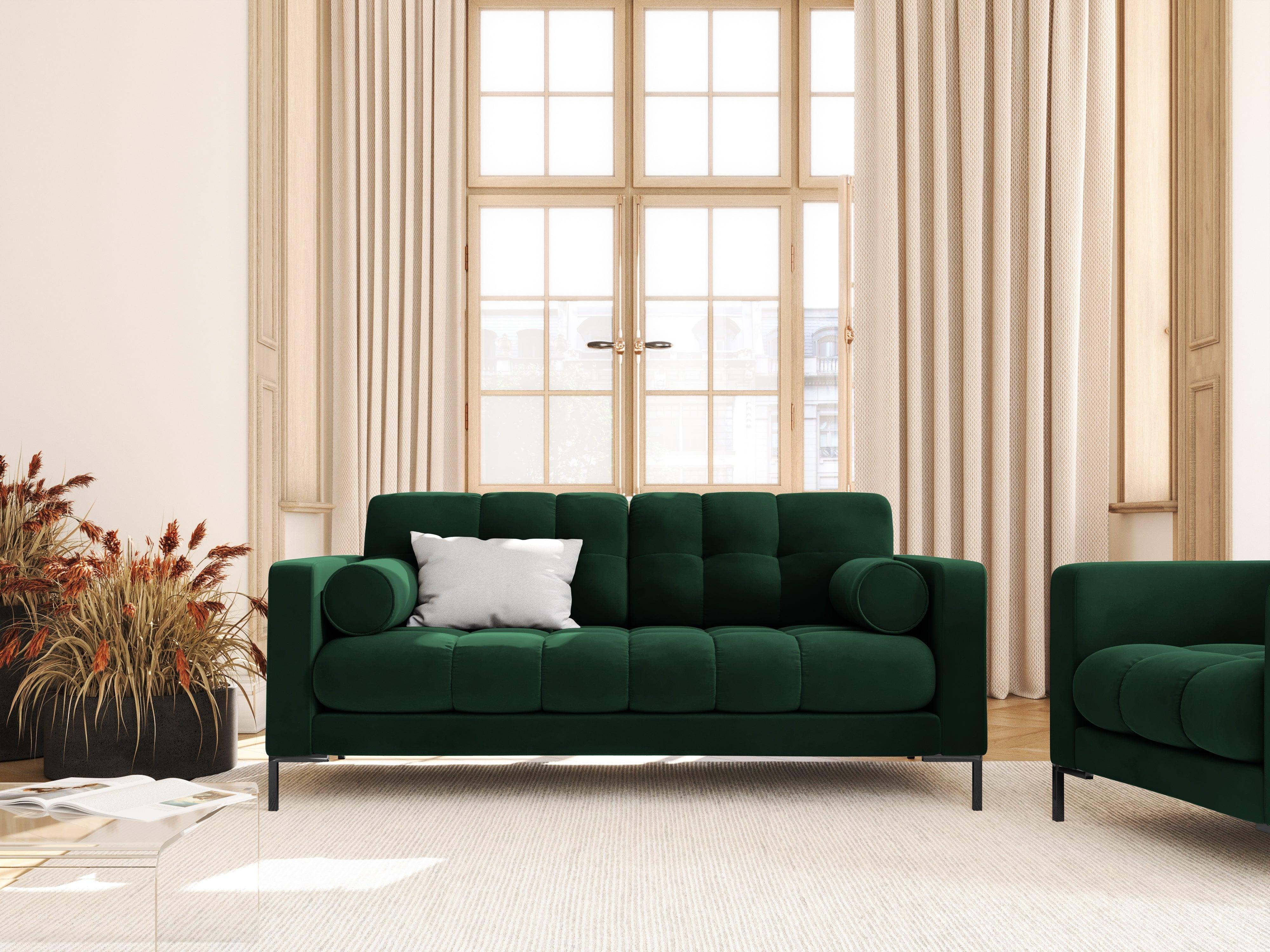 Sofa velvet 2-seater BALI bottle green with black base - Eye on Design