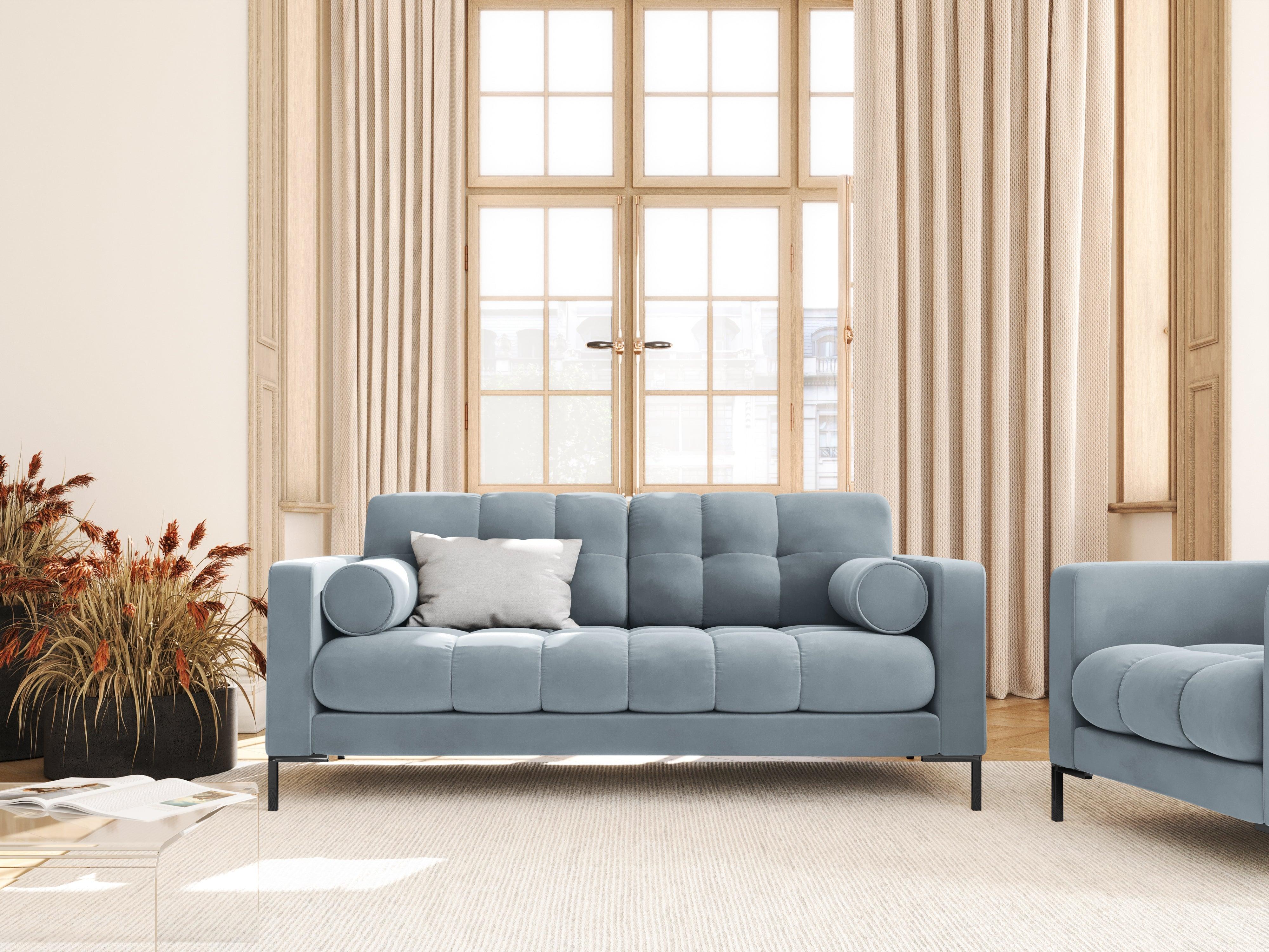 Sofa velvet 2-seater BALI light blue with black base - Eye on Design