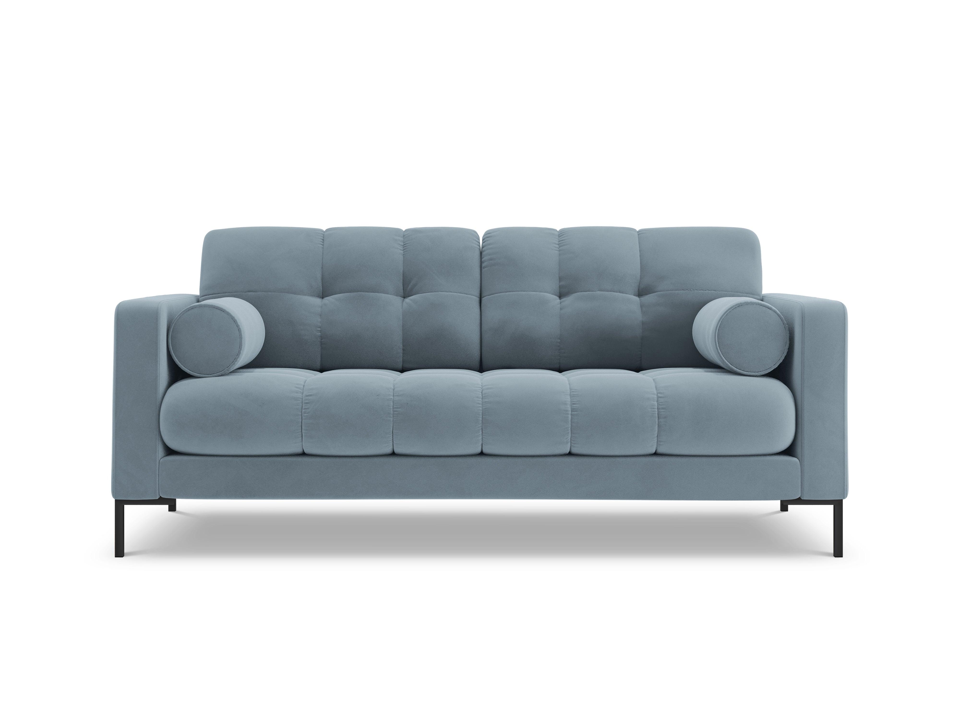 Sofa velvet 2-seater BALI light blue with black base - Eye on Design