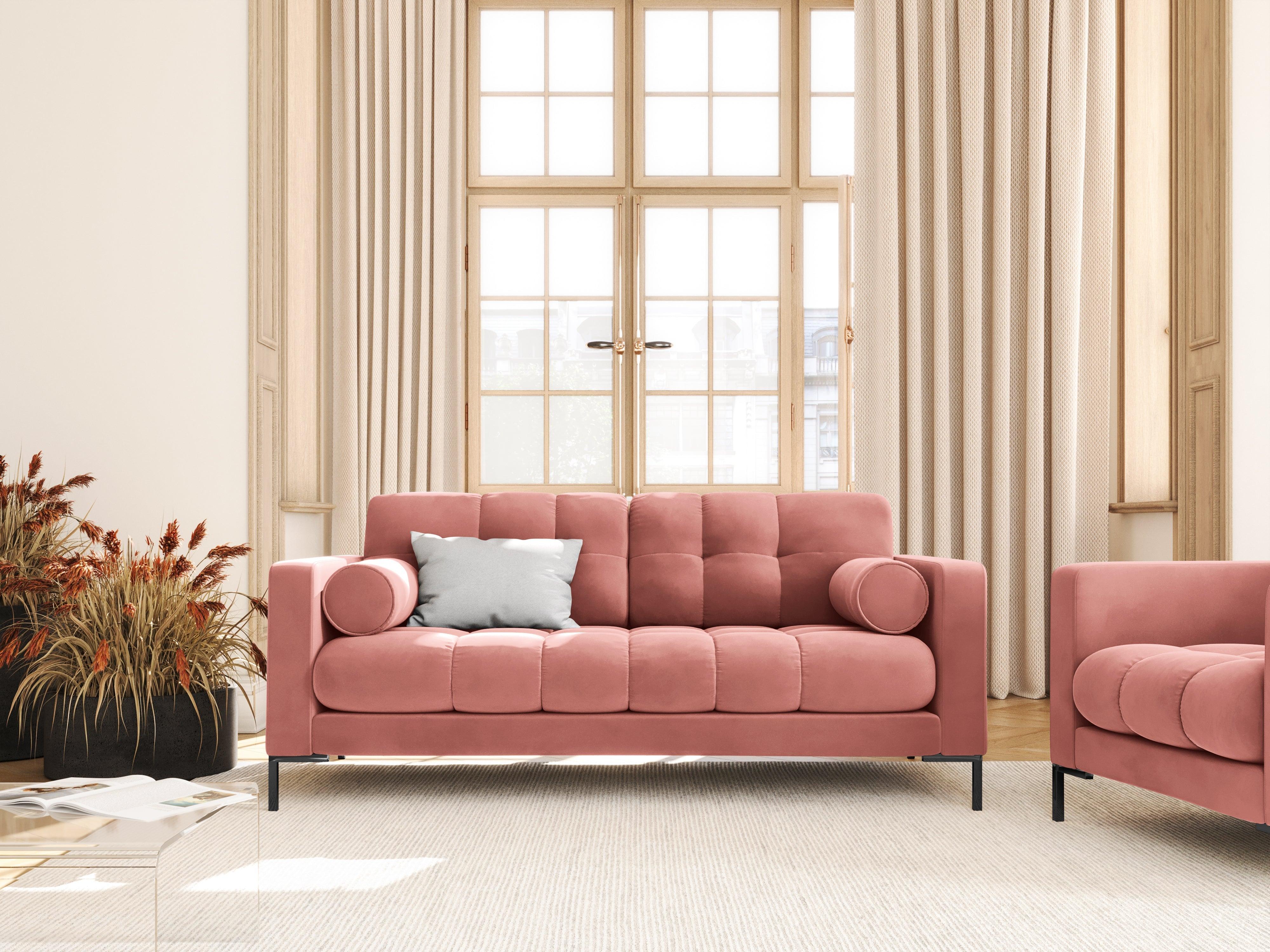 Sofa velvet 2-seater BALI pink with black base - Eye on Design