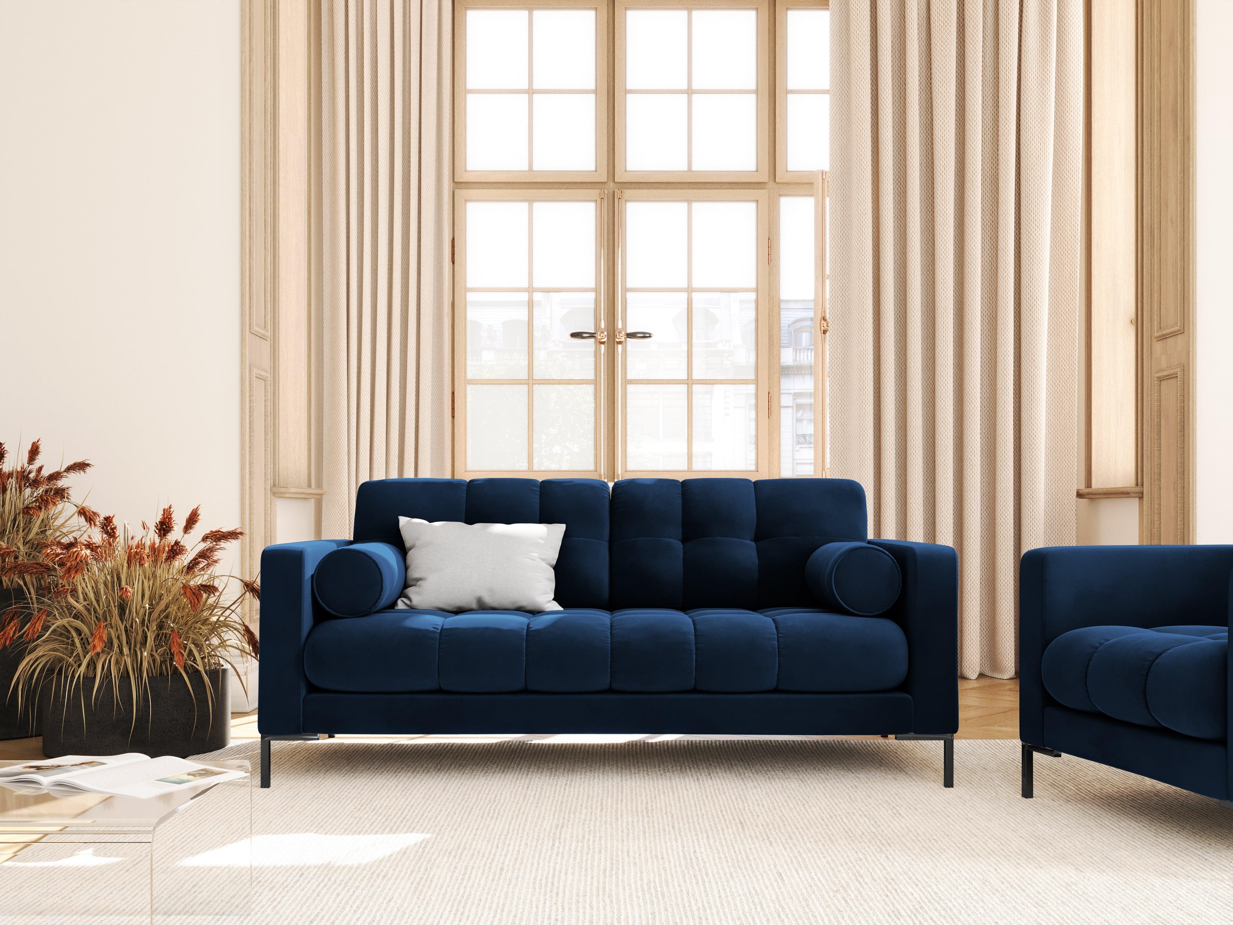 Sofa velvet 2-seater BALI royal blue with black base - Eye on Design