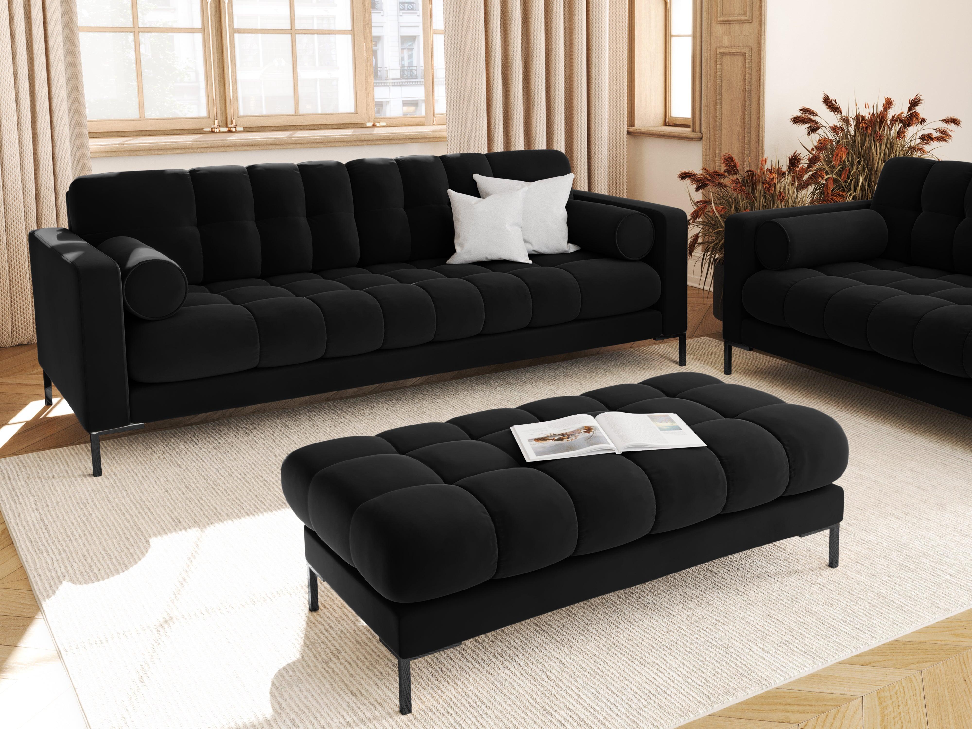 Sofa velvet 3-seater BALI black with black base - Eye on Design