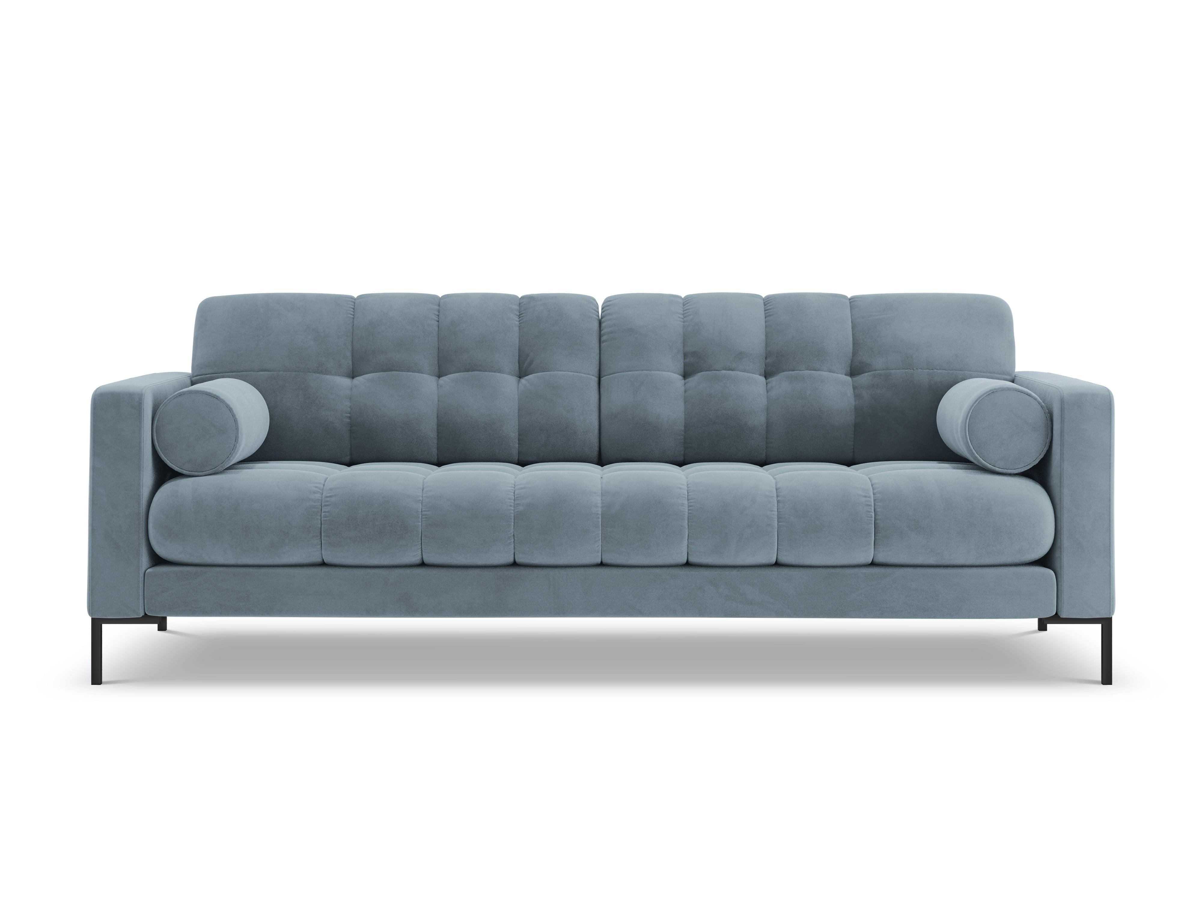 Sofa velvet 4-seater BALI light blue with black base - Eye on Design