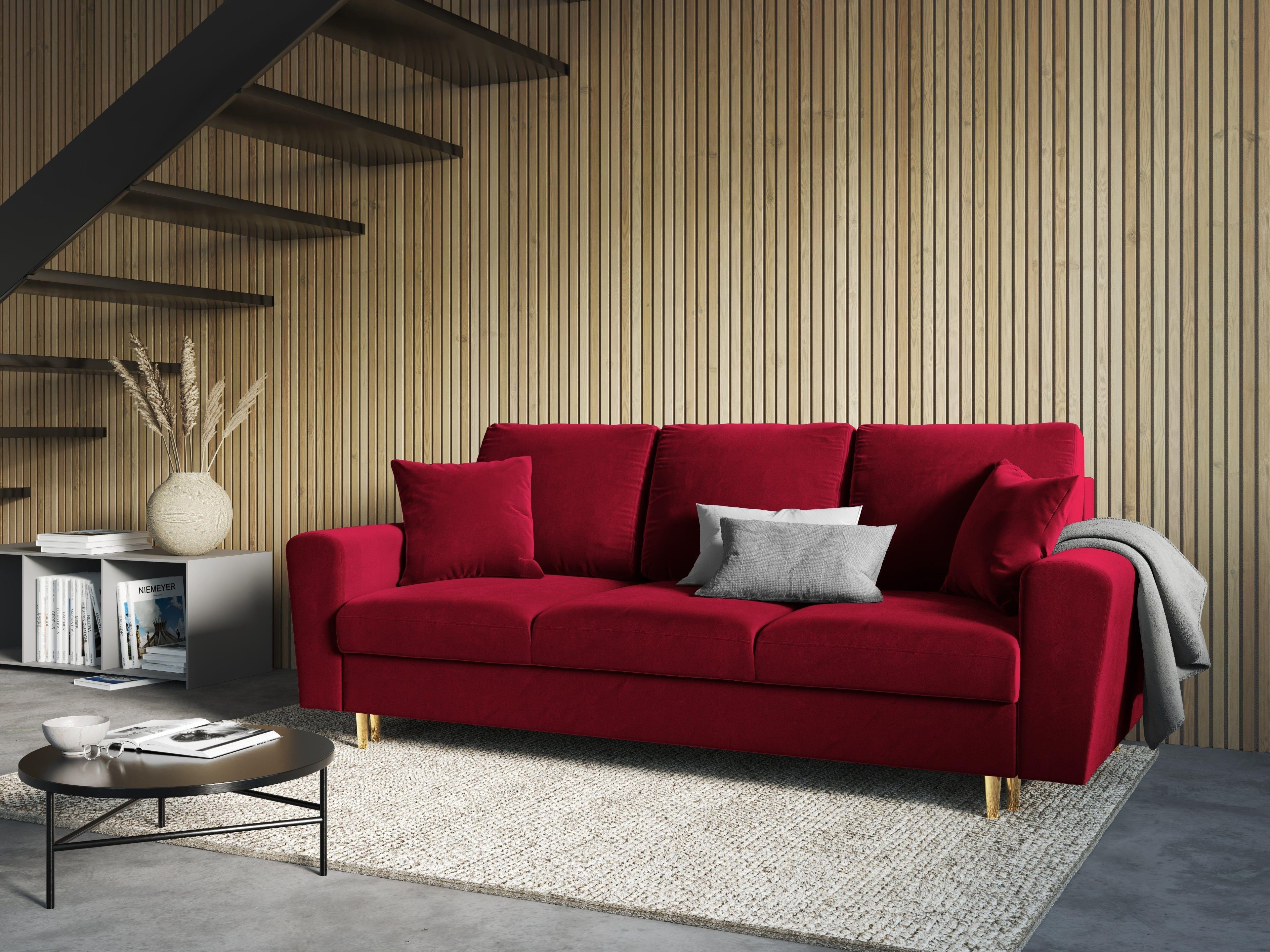 Sofa with sleeping function KYOTO red with golden base - Eye on Design