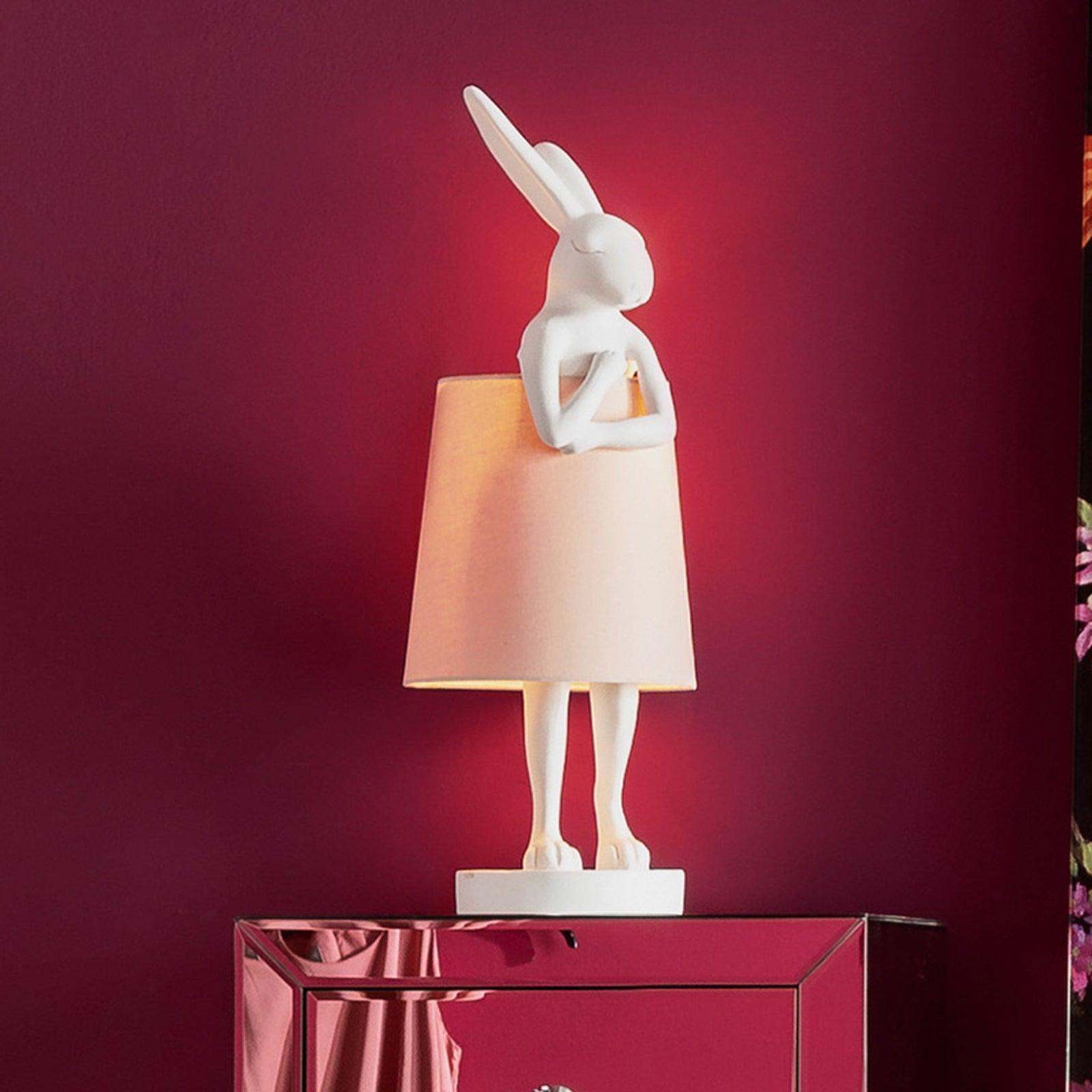 Table lamp RABBIT white with pink lamp shade - Eye on Design