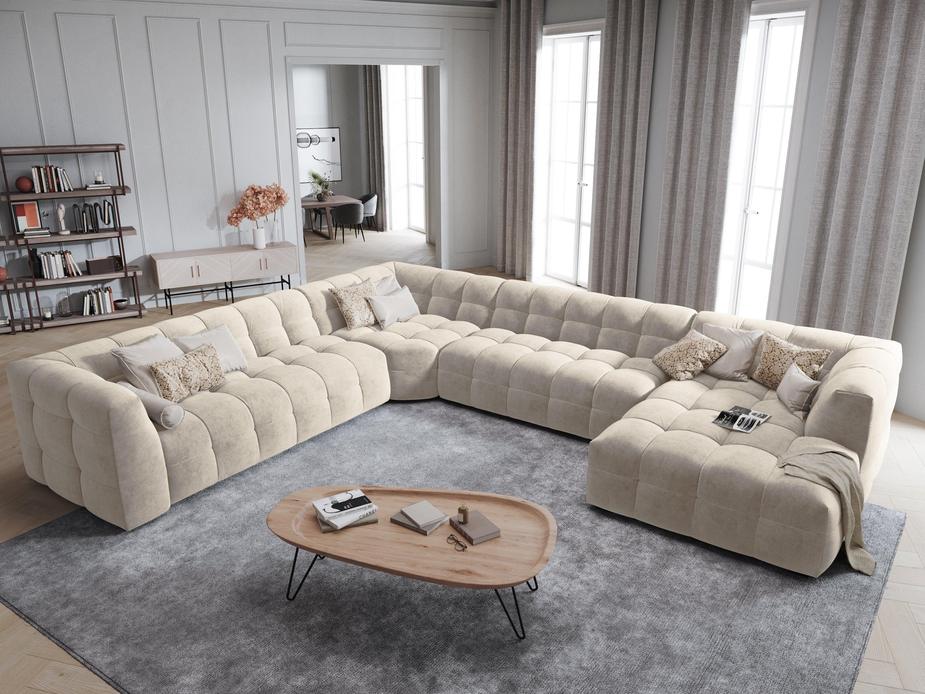 U-shaped corner sofa velvet left VESTA beige - Eye on Design