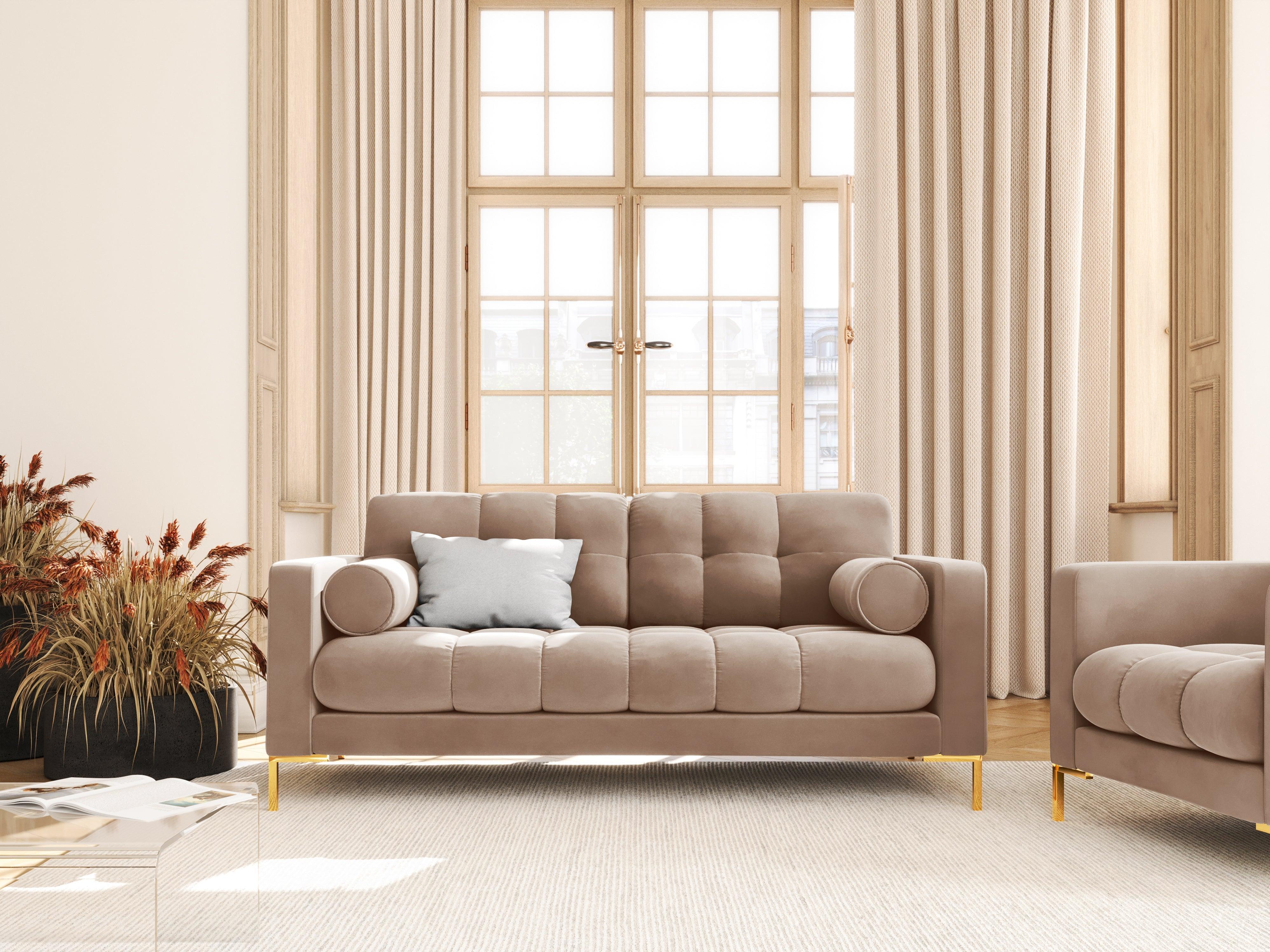 Velvet 2-seater sofa BALI beige with gold base - Eye on Design