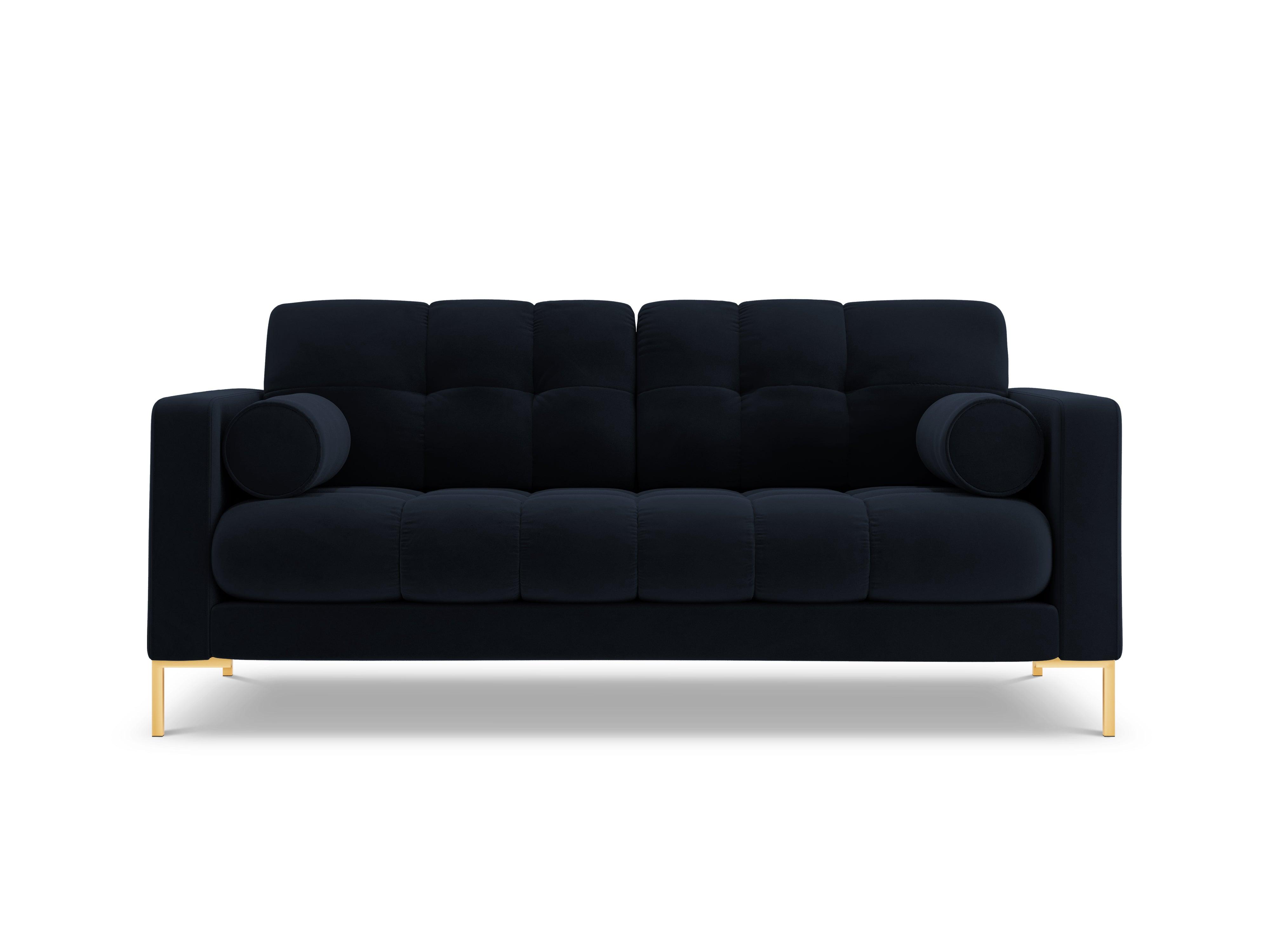 Velvet 2-seater sofa BALI dark blue with gold base - Eye on Design