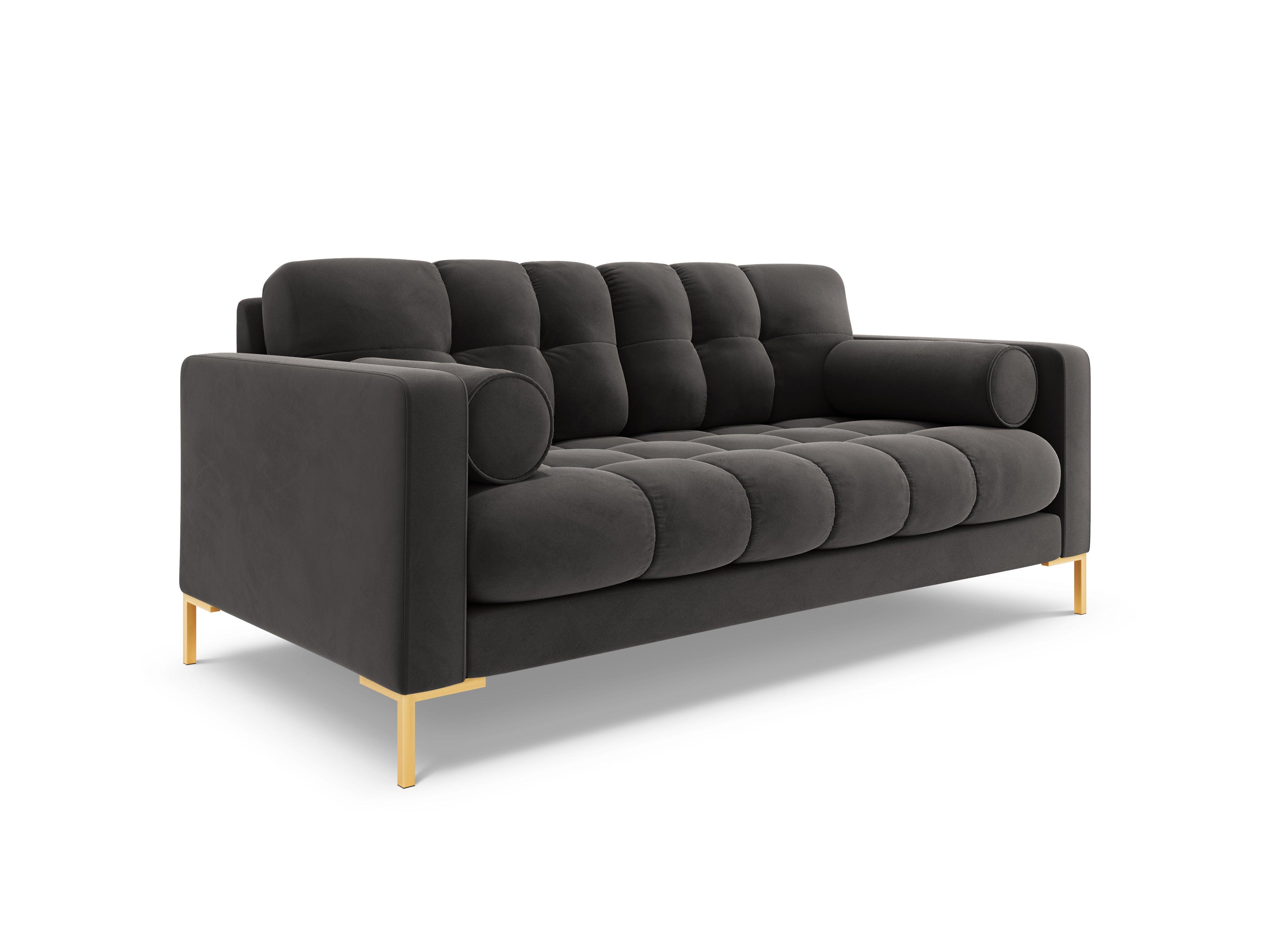 Velvet 2-seater sofa BALI dark grey with gold base - Eye on Design