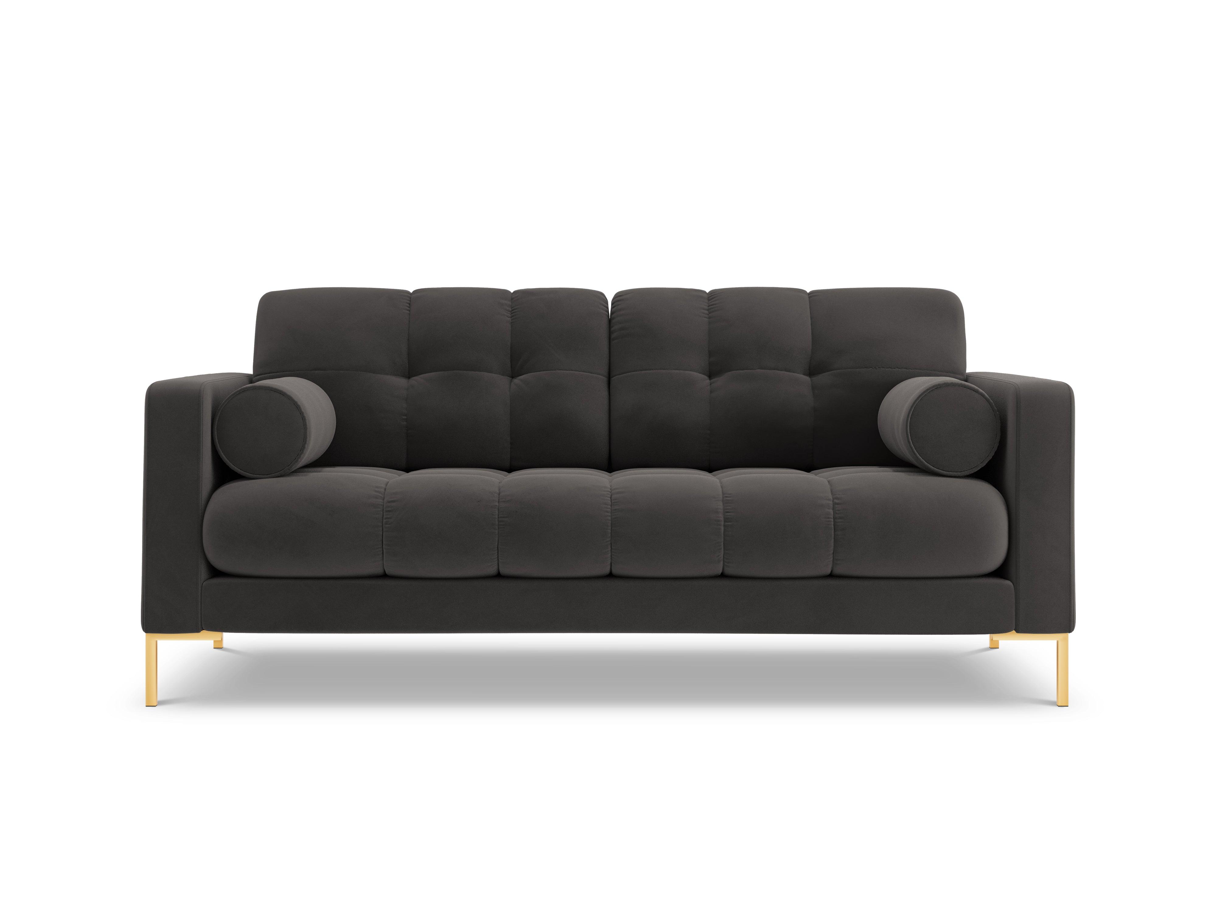 Velvet 2-seater sofa BALI dark grey with gold base - Eye on Design