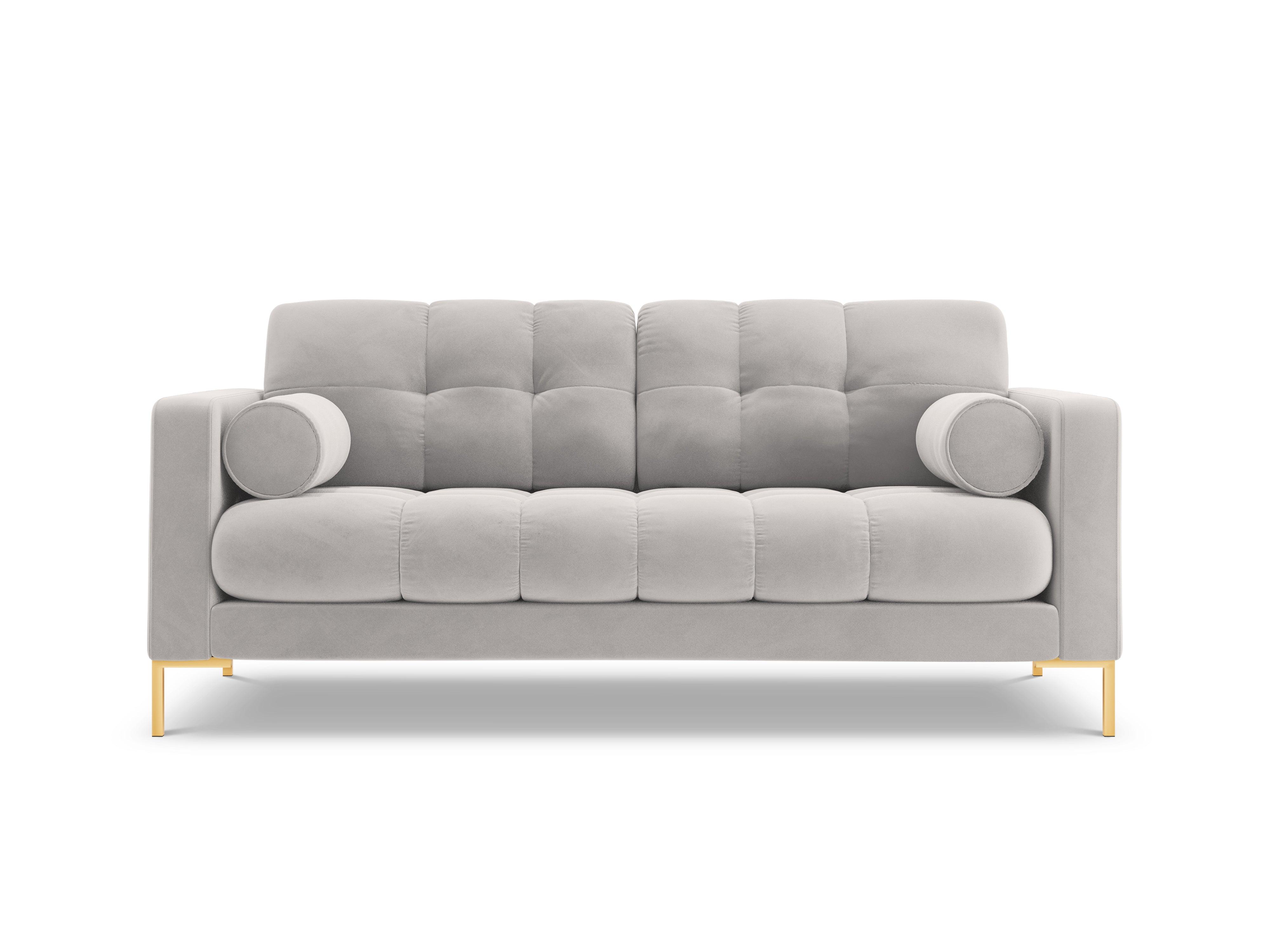 Velvet 2-seater sofa BALI silver with gold base - Eye on Design