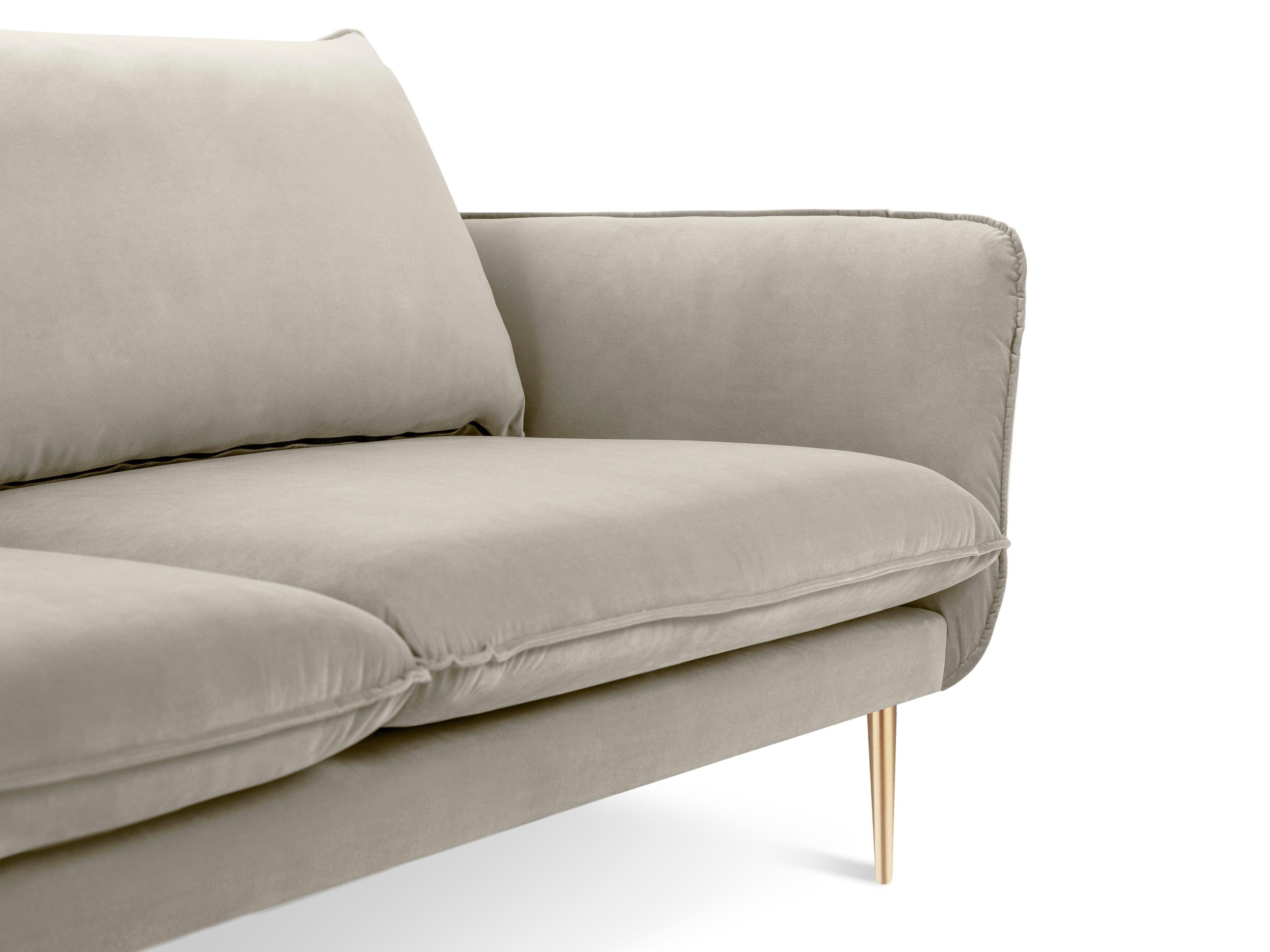 Velvet 2-seater sofa VIENNA beige with gold base - Eye on Design