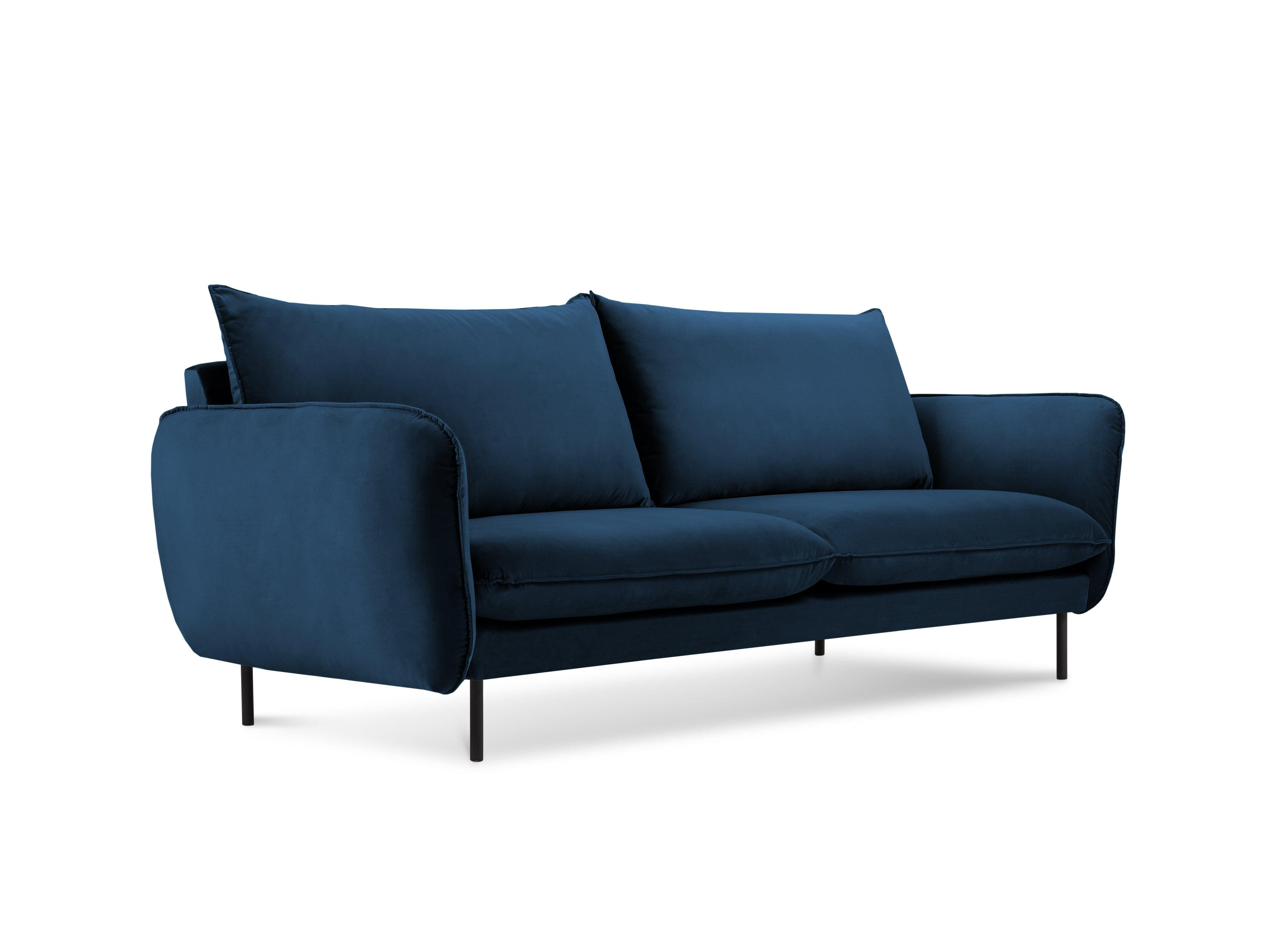 Velvet 2-seater sofa VIENNA blue with black base - Eye on Design