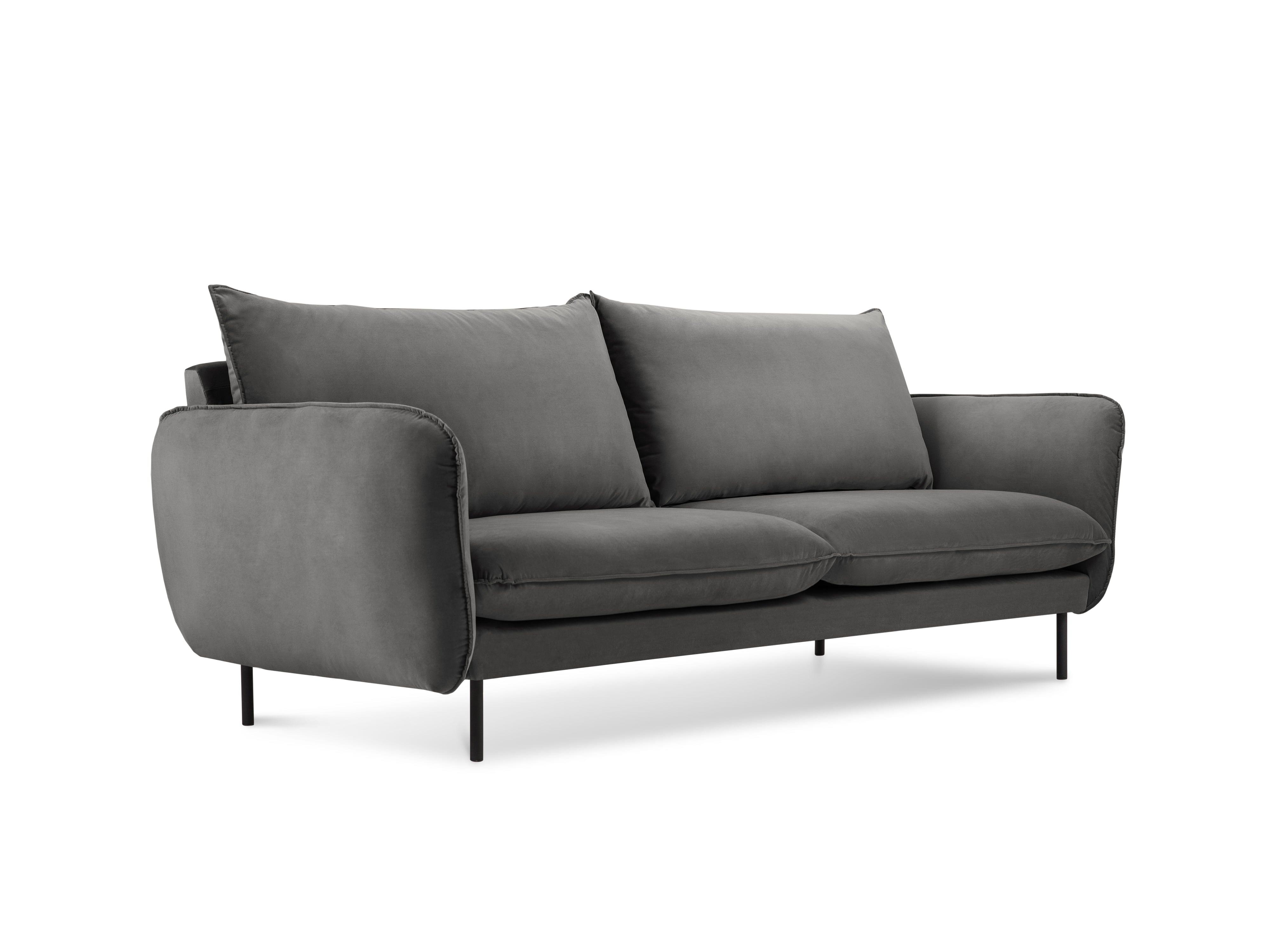 Velvet 2-seater sofa VIENNA dark grey with black base - Eye on Design