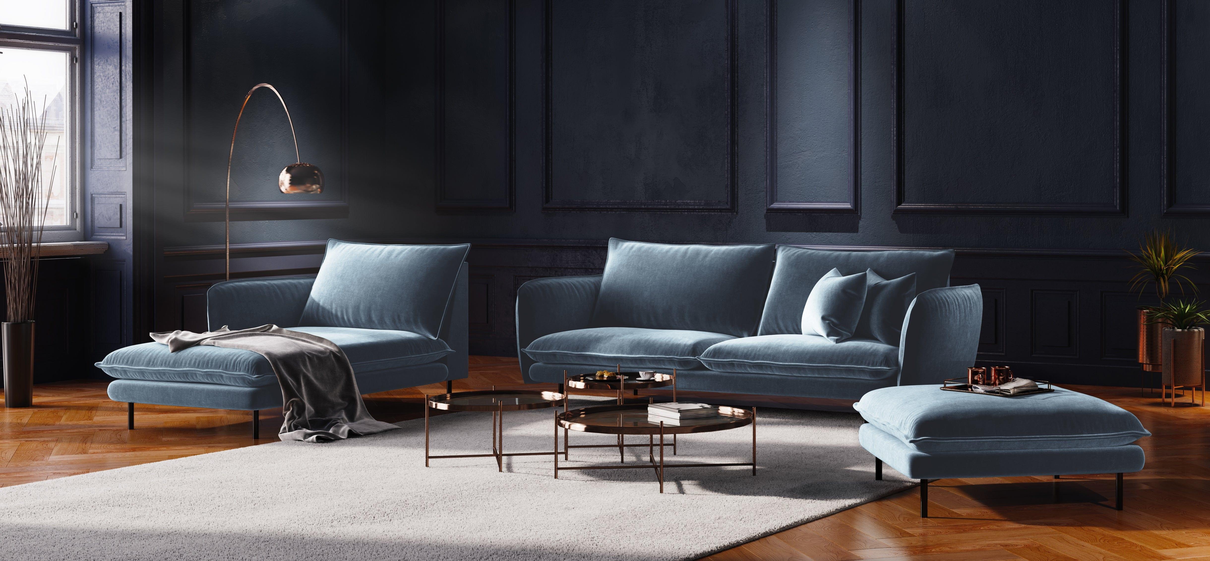 Velvet 2-seater sofa VIENNA light blue with black base - Eye on Design