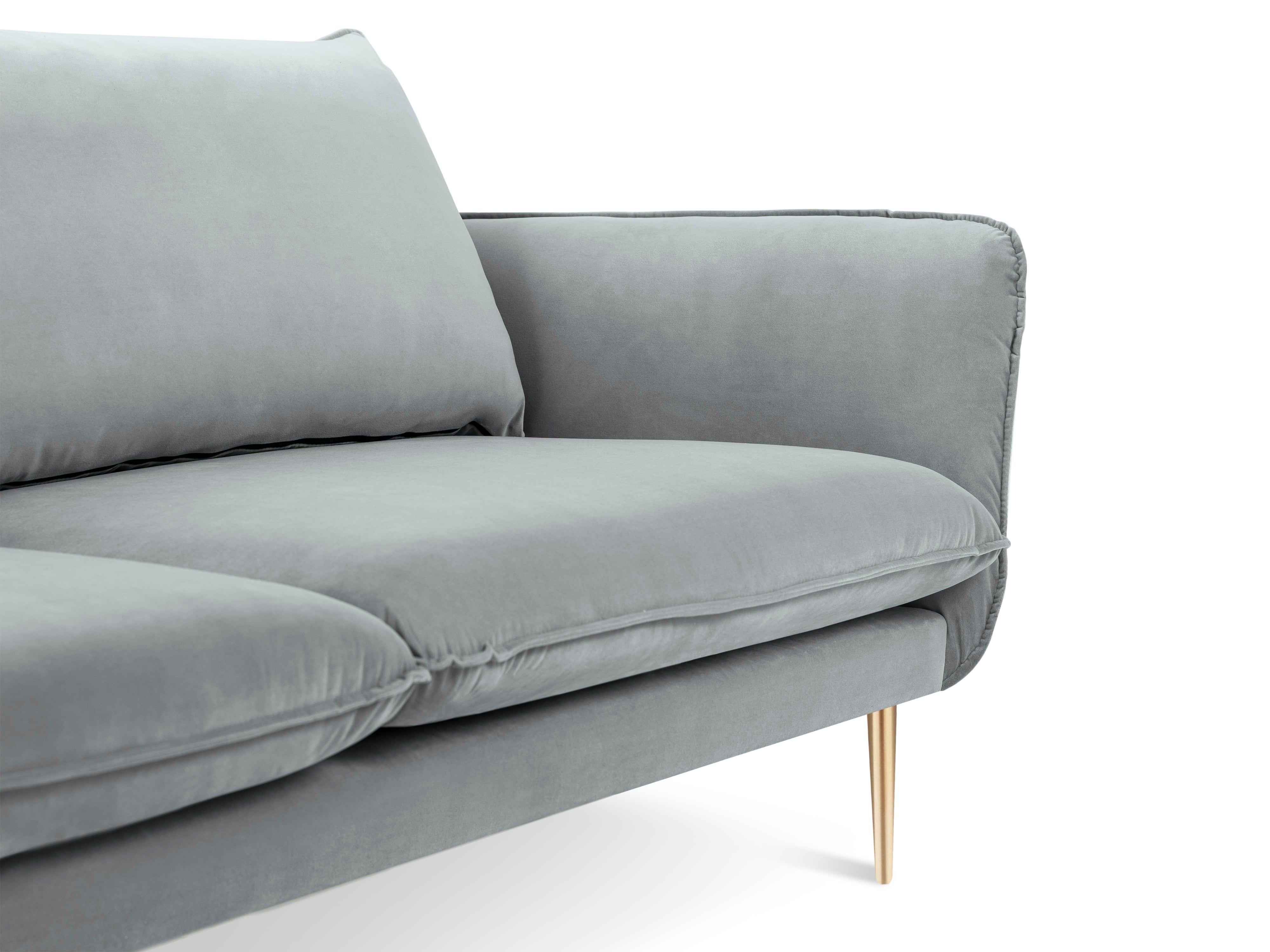 Velvet 2-seater sofa VIENNA light grey with gold base - Eye on Design