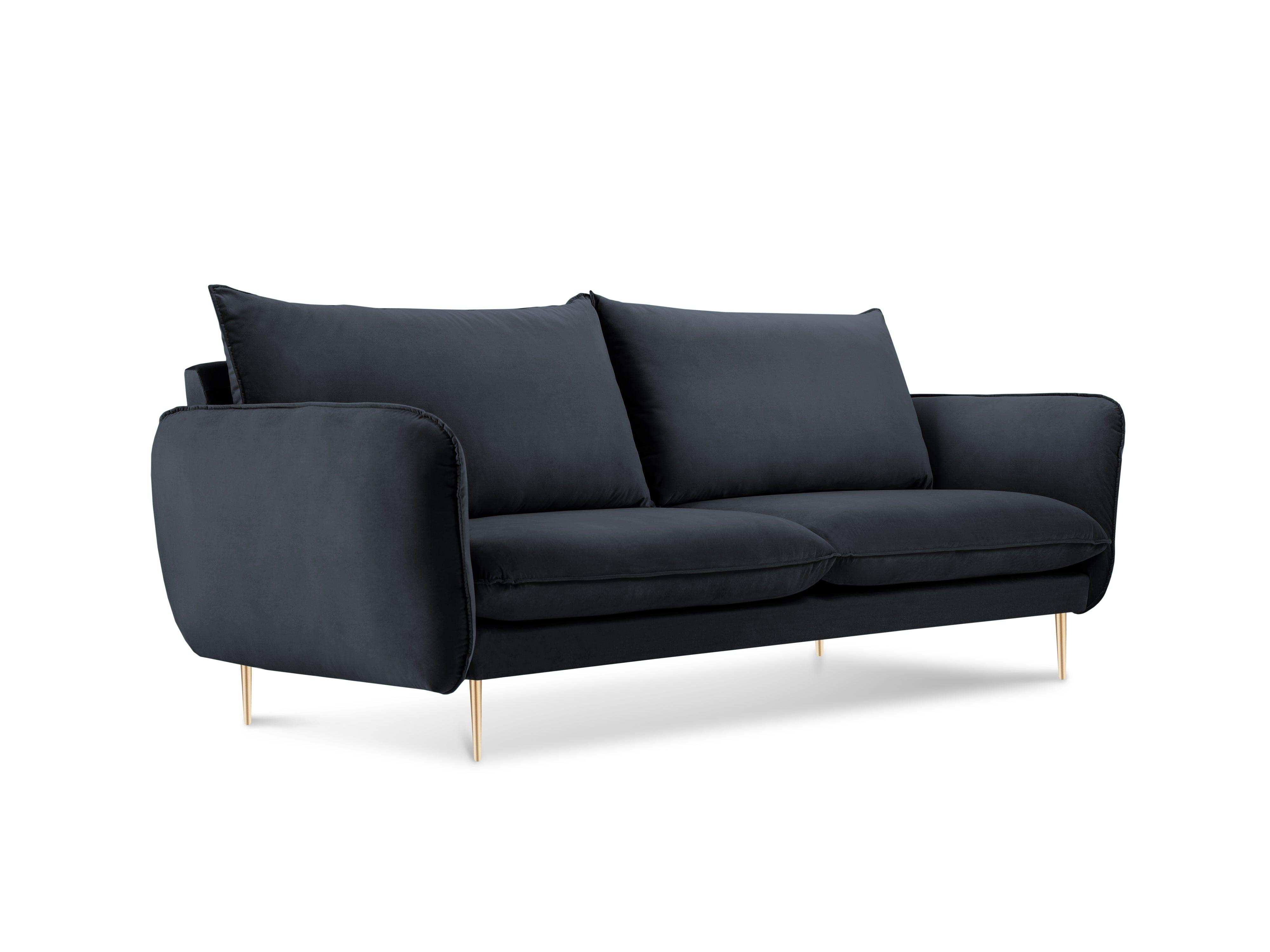 Velvet 2-seater sofa VIENNA navy blue with gold base - Eye on Design