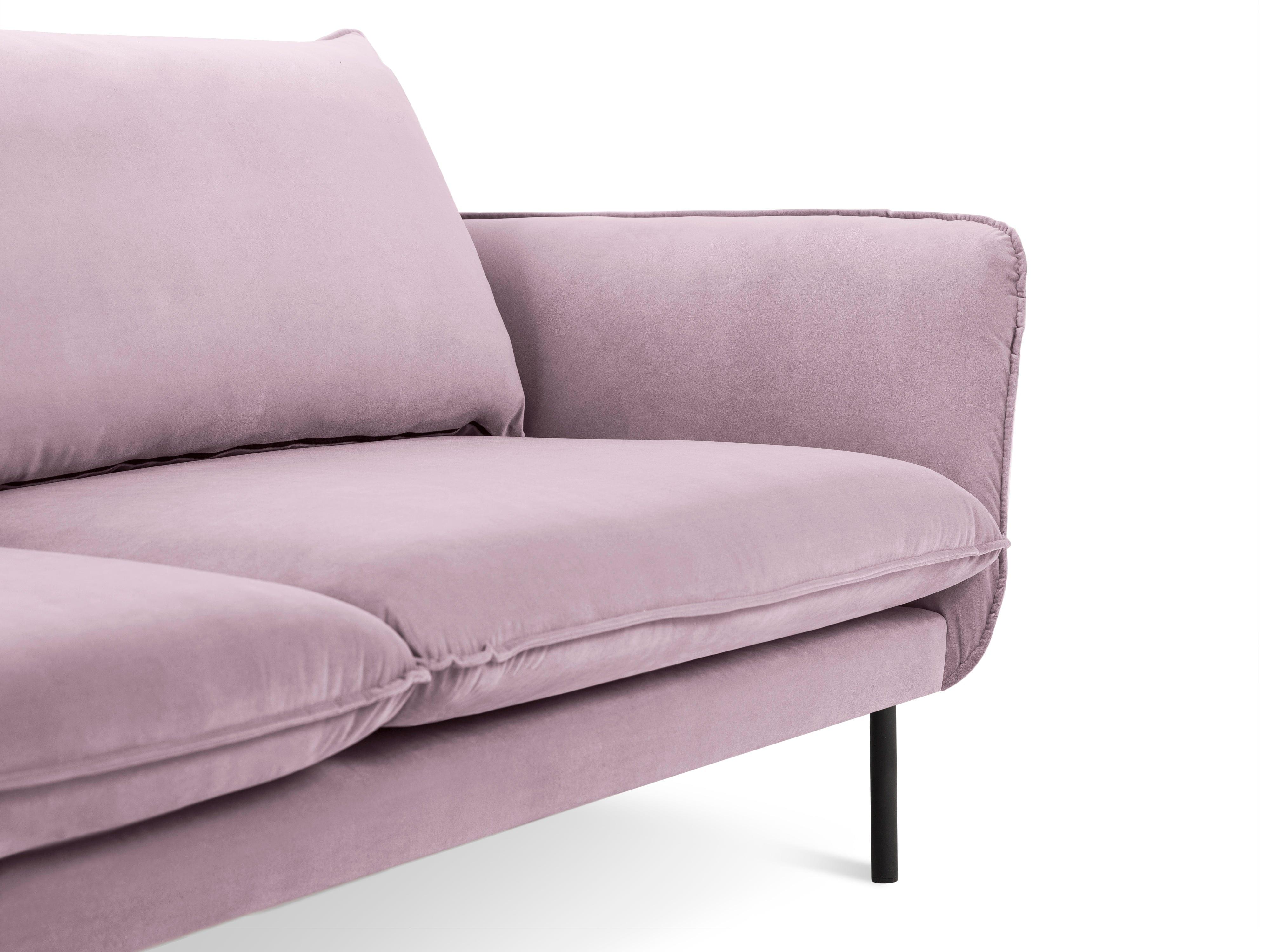 Velvet 2-seater sofa VIENNA powder pink with black base - Eye on Design