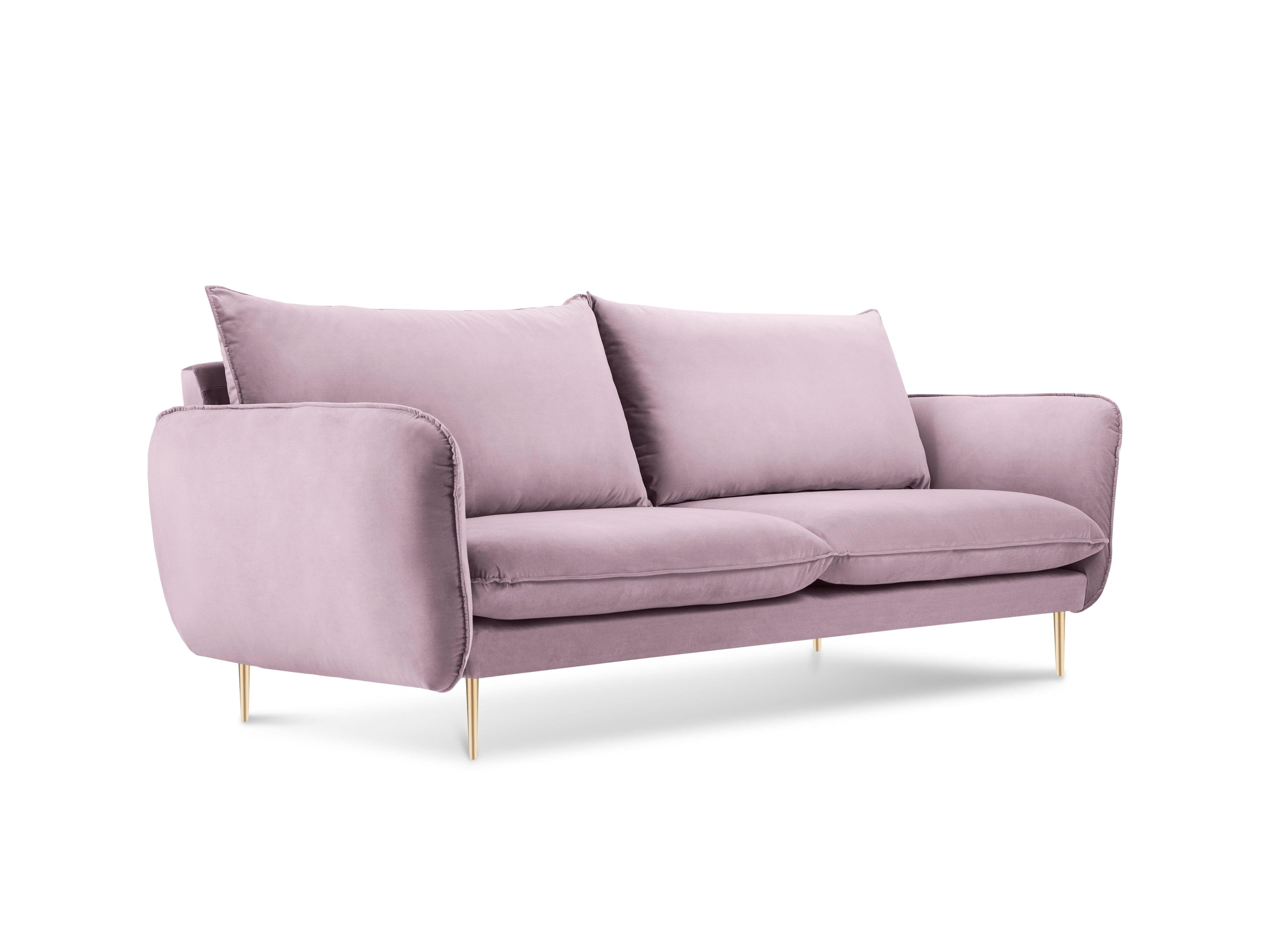 Velvet 2-seater sofa VIENNA powder pink with gold base - Eye on Design