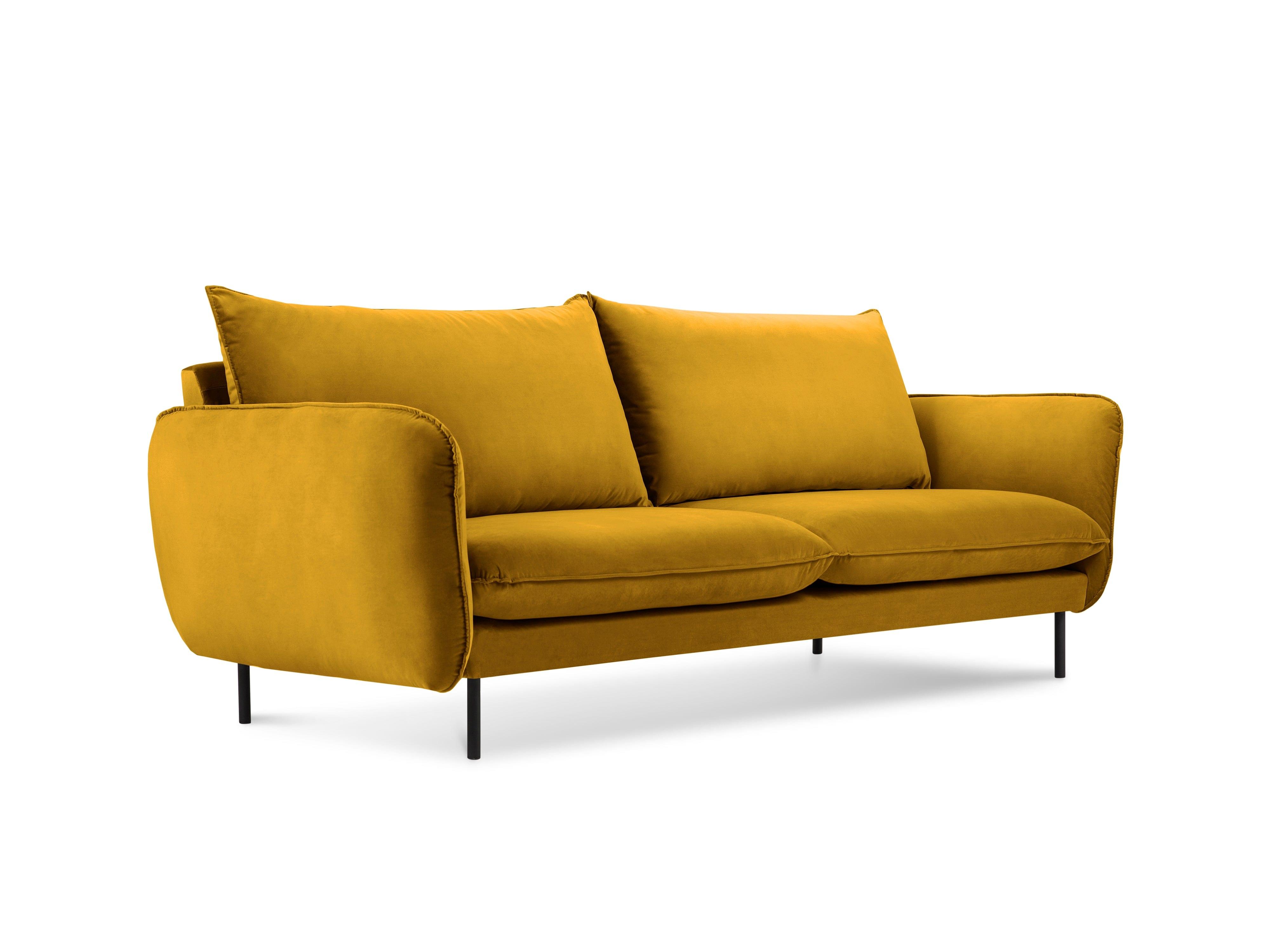 Velvet 2-seater sofa VIENNA yellow with black base - Eye on Design