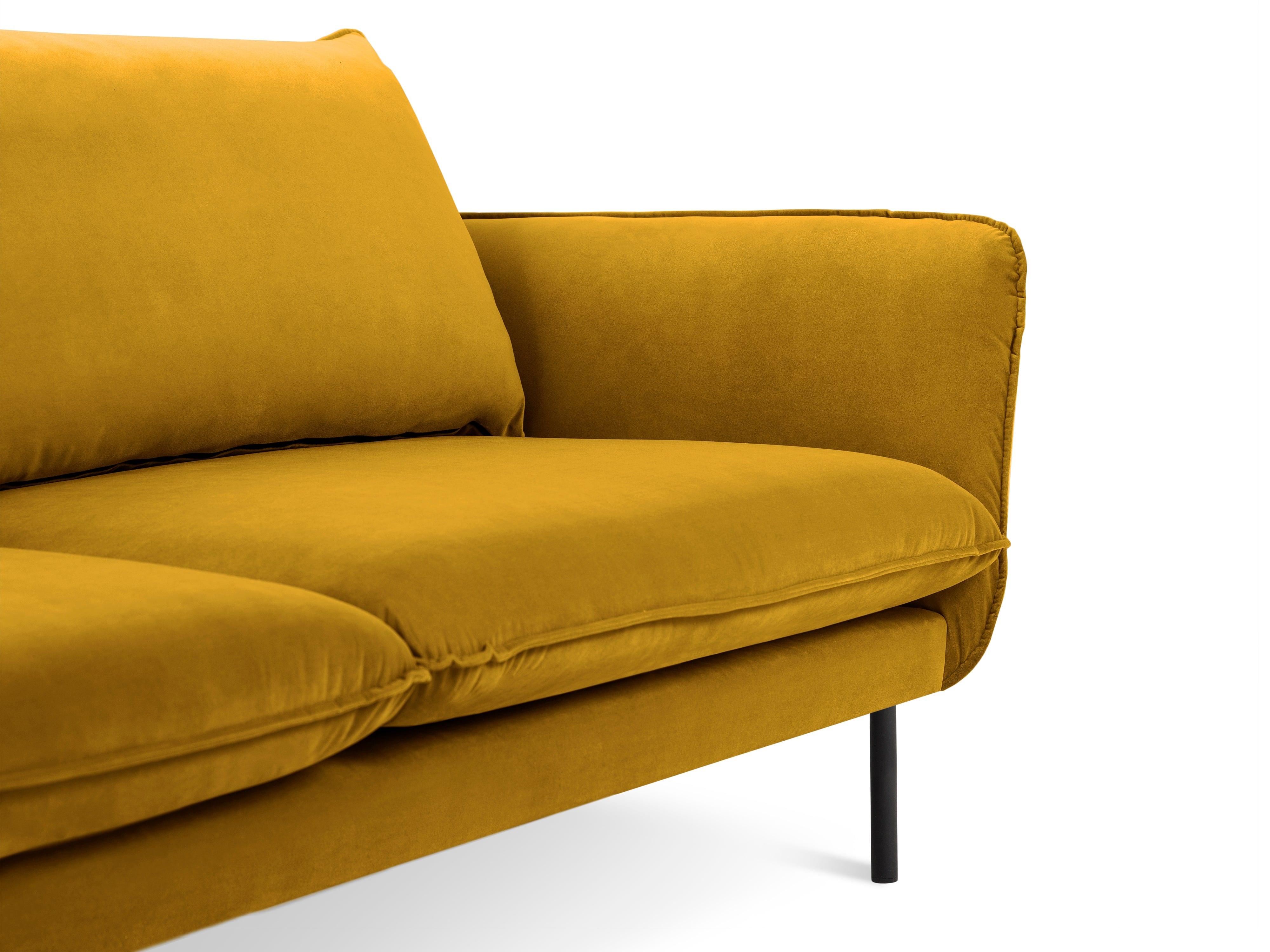 Velvet 2-seater sofa VIENNA yellow with black base - Eye on Design