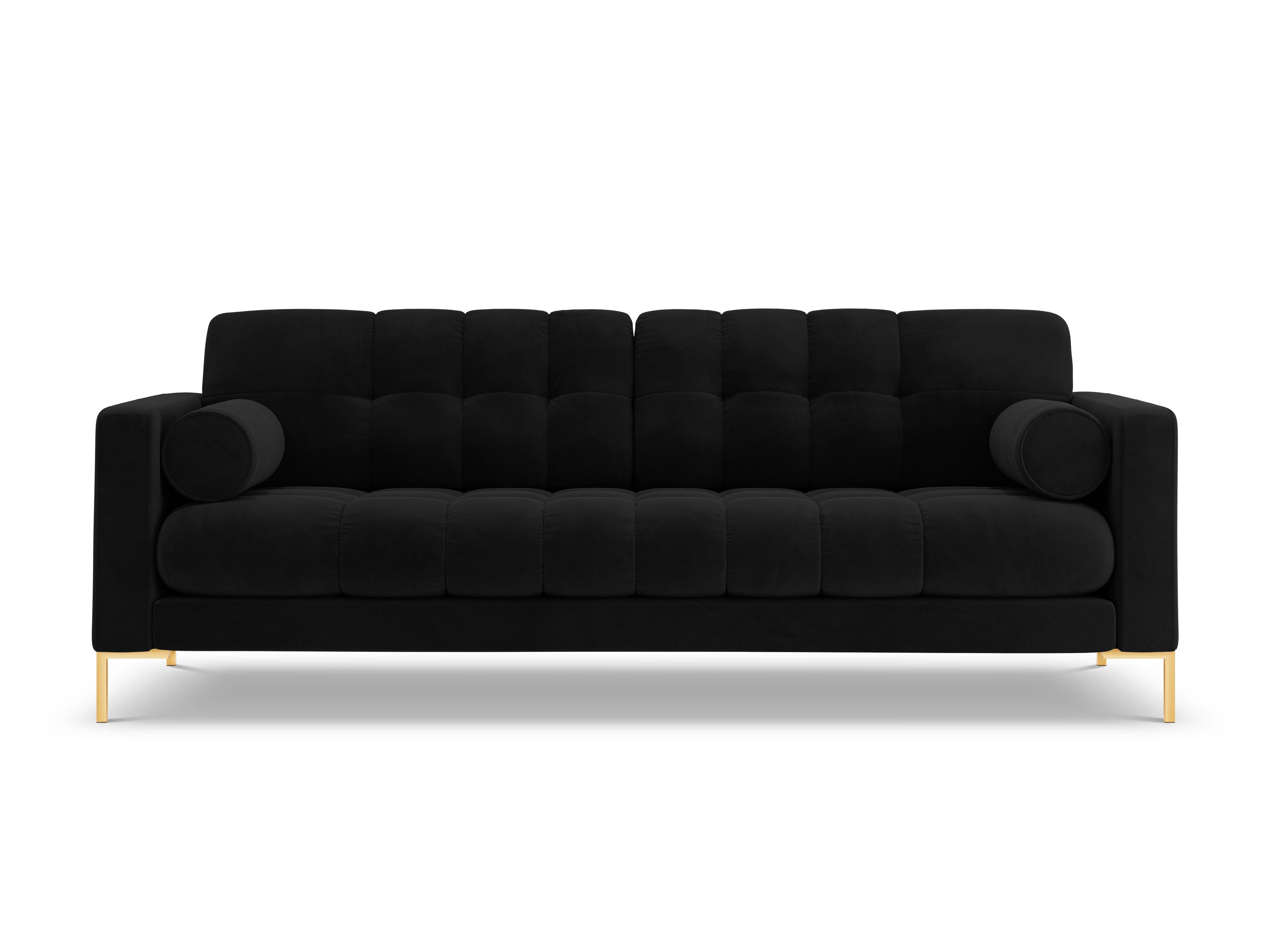 Velvet 3-seater sofa BALI black with gold base - Eye on Design