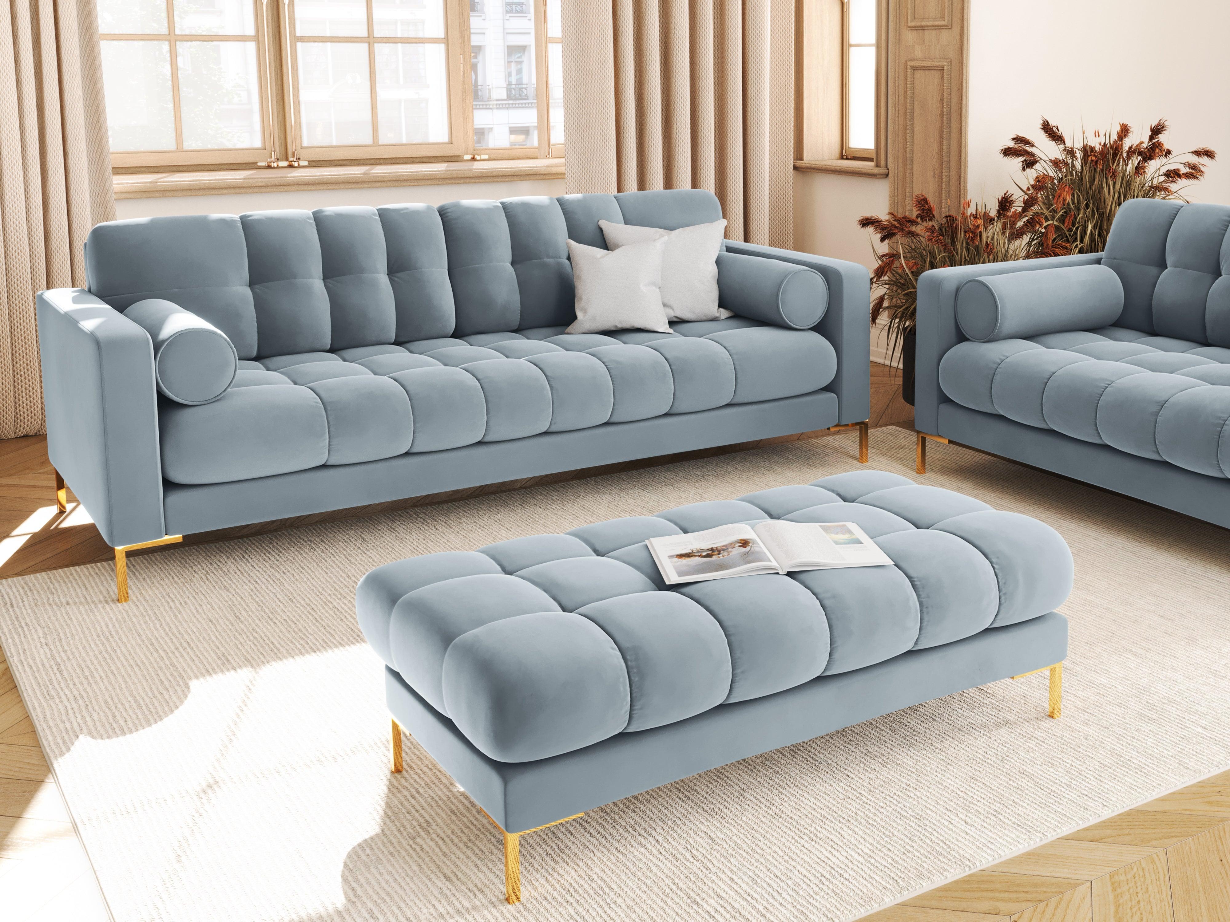 Velvet 3-seater sofa BALI light blue with gold base - Eye on Design