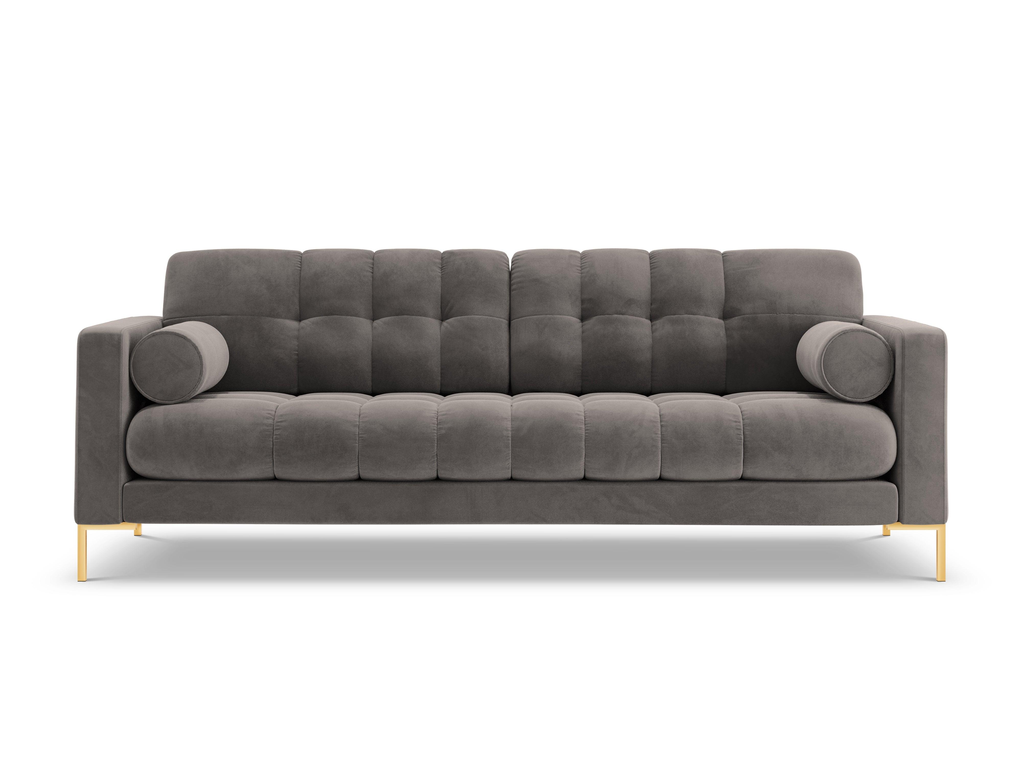 Velvet 3-seater sofa BALI light grey with gold base - Eye on Design