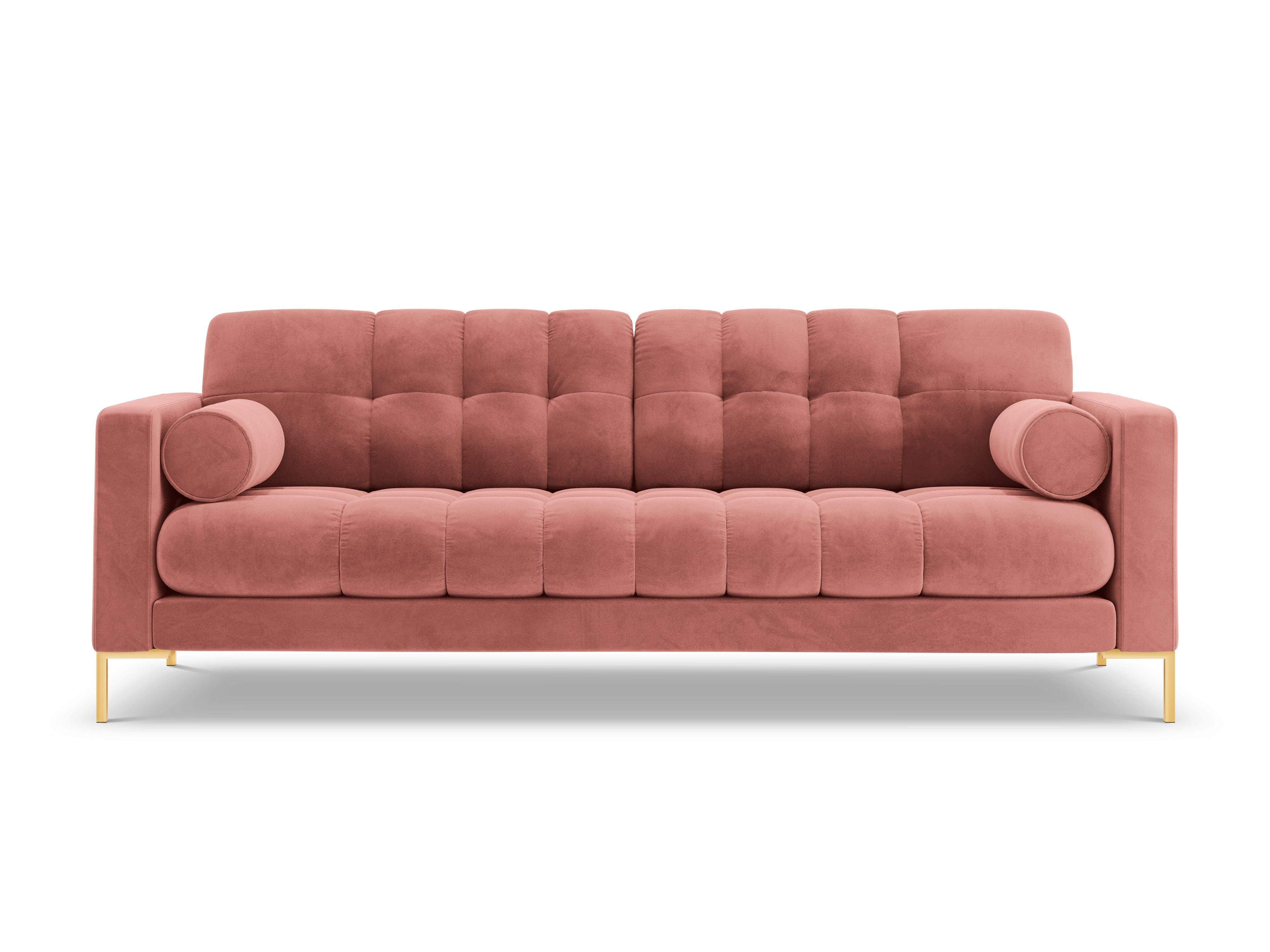 Velvet 3-seater sofa BALI pink with gold base - Eye on Design