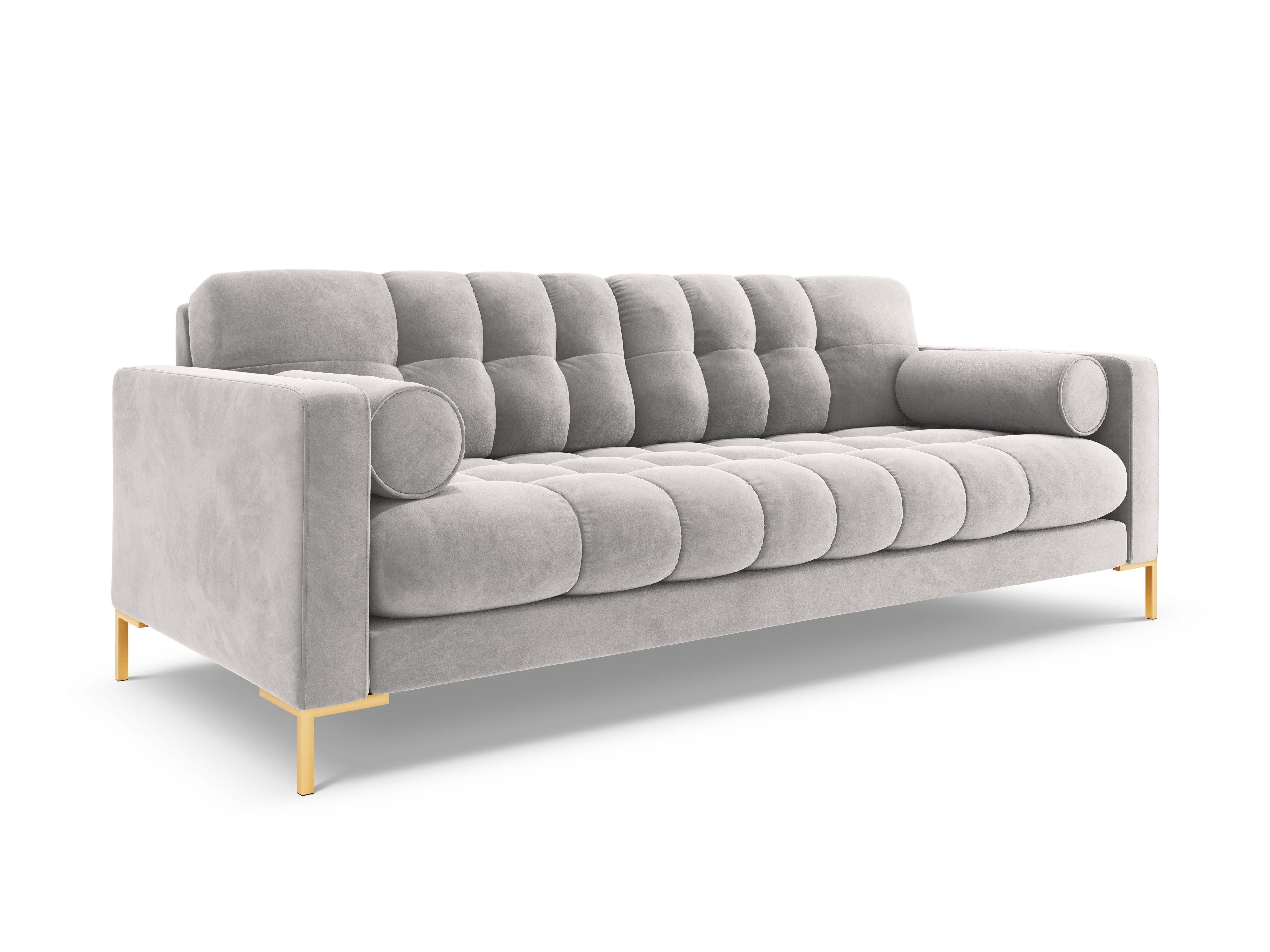 Velvet 3-seater sofa BALI silver with gold base - Eye on Design