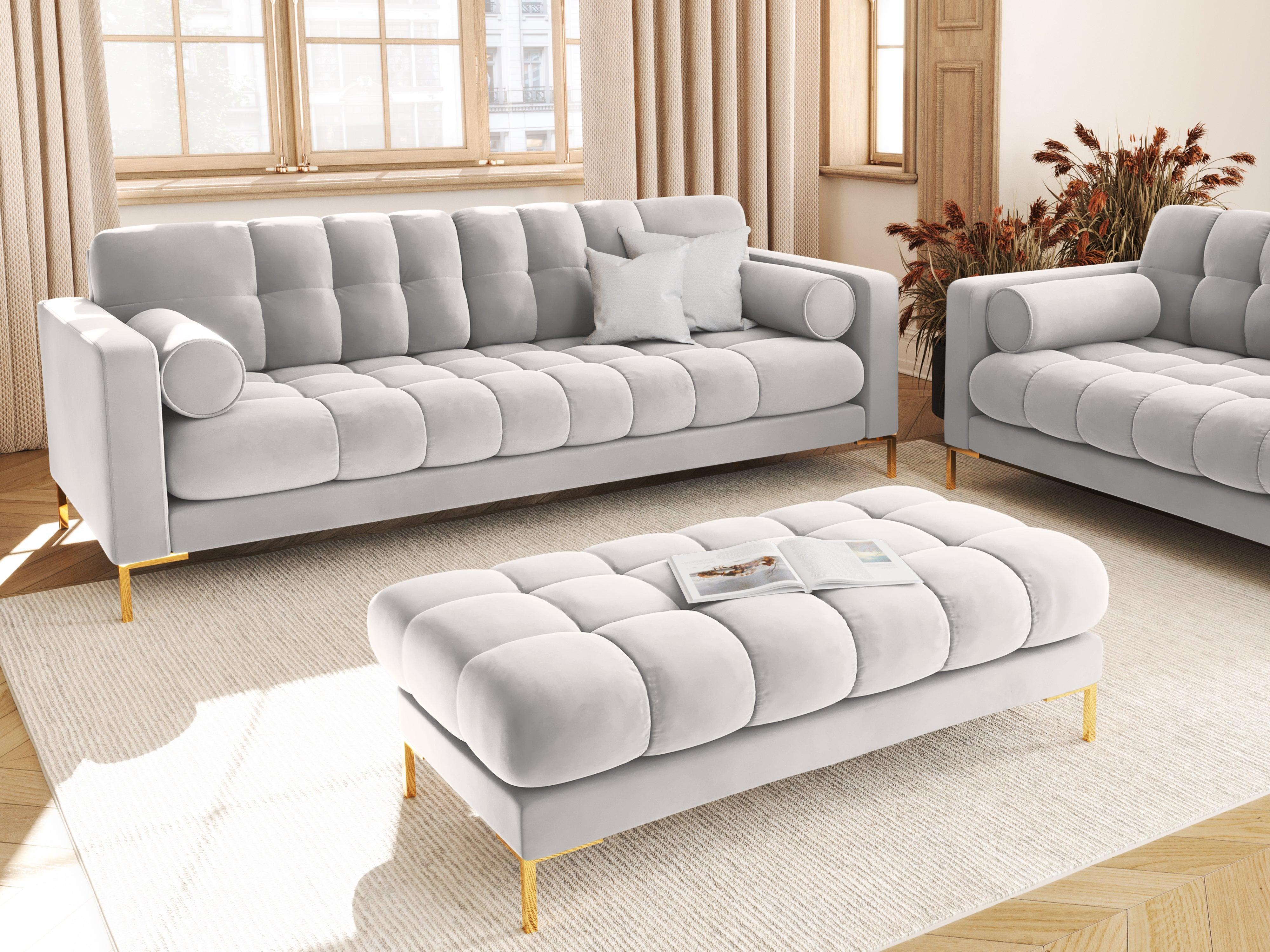 Velvet 3-seater sofa BALI silver with gold base - Eye on Design