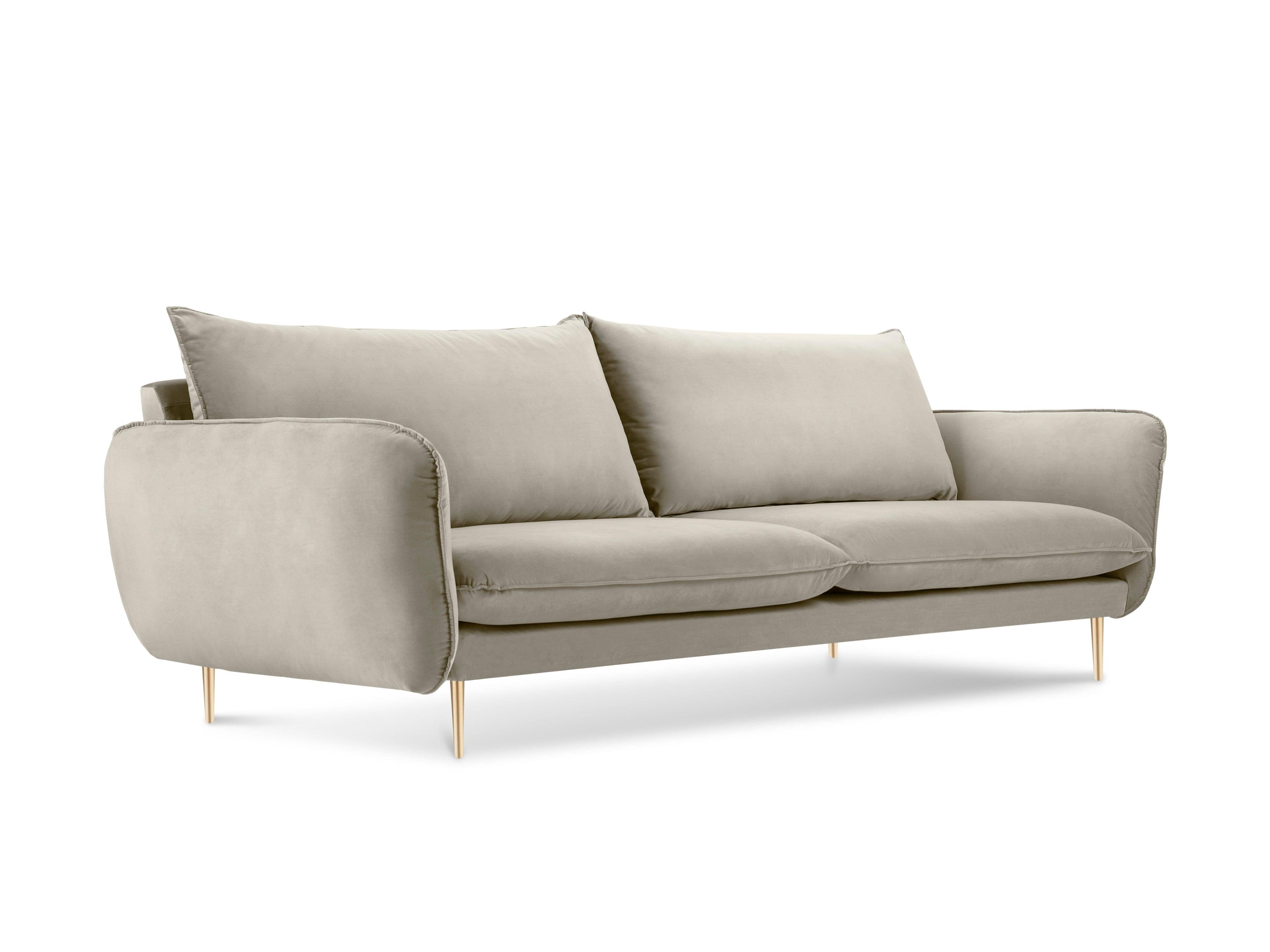 Velvet 3-seater sofa VIENNA beige with gold base - Eye on Design